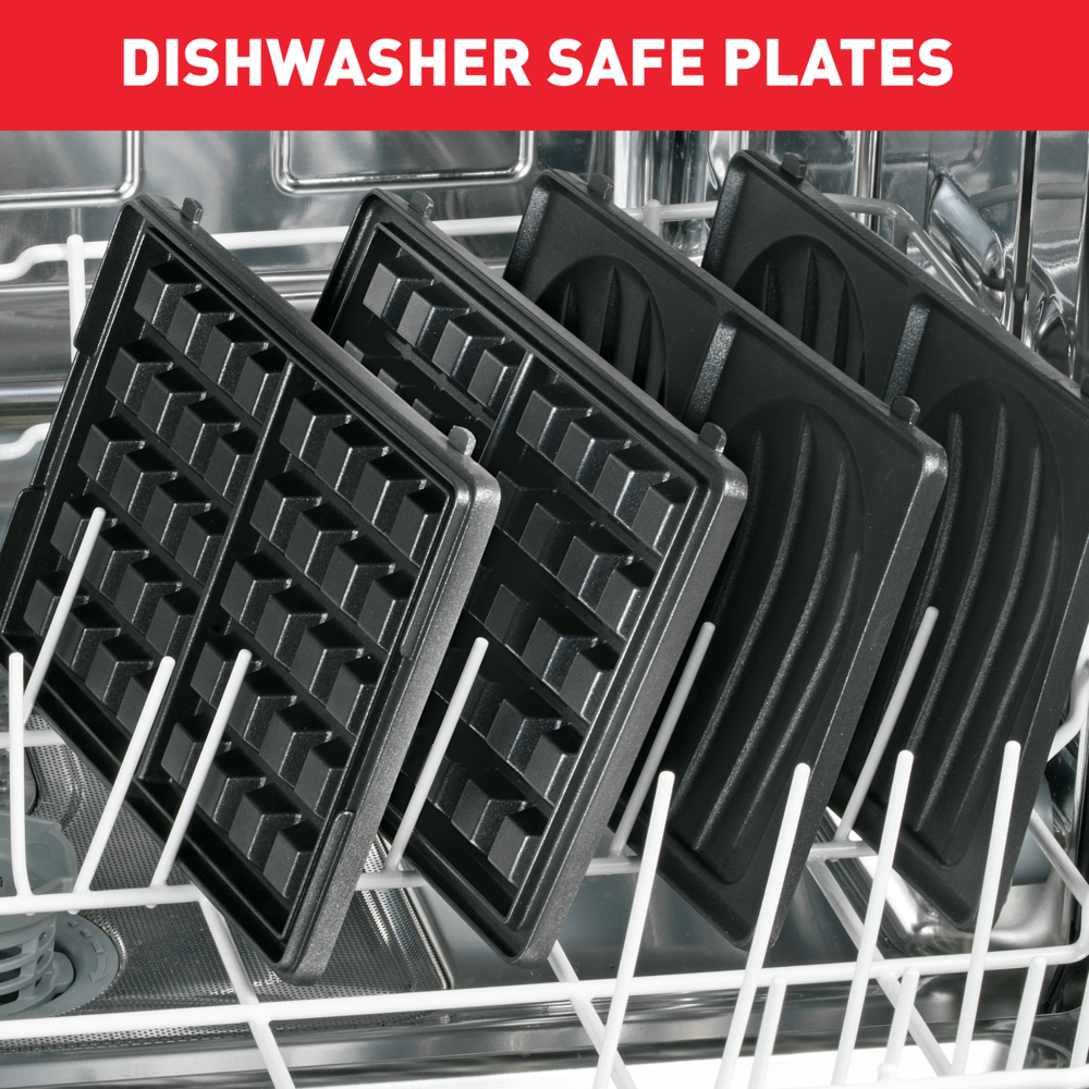 Płyty do gofrownicy nadające się do mycia w zmywarce w zmywarce.