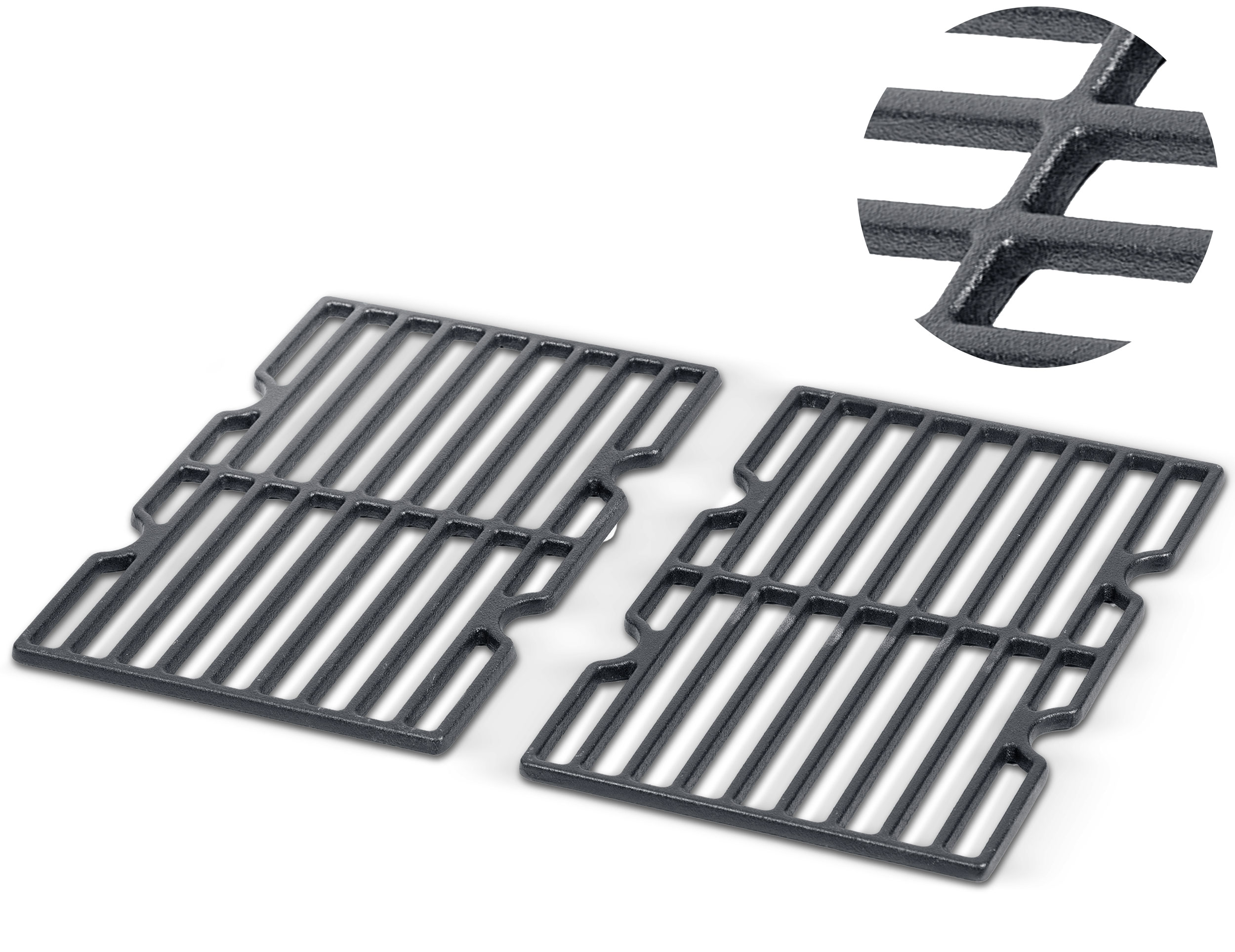 Dwa ruszty do grilla węglowego ze zbliżeniem na wzór rusztu.