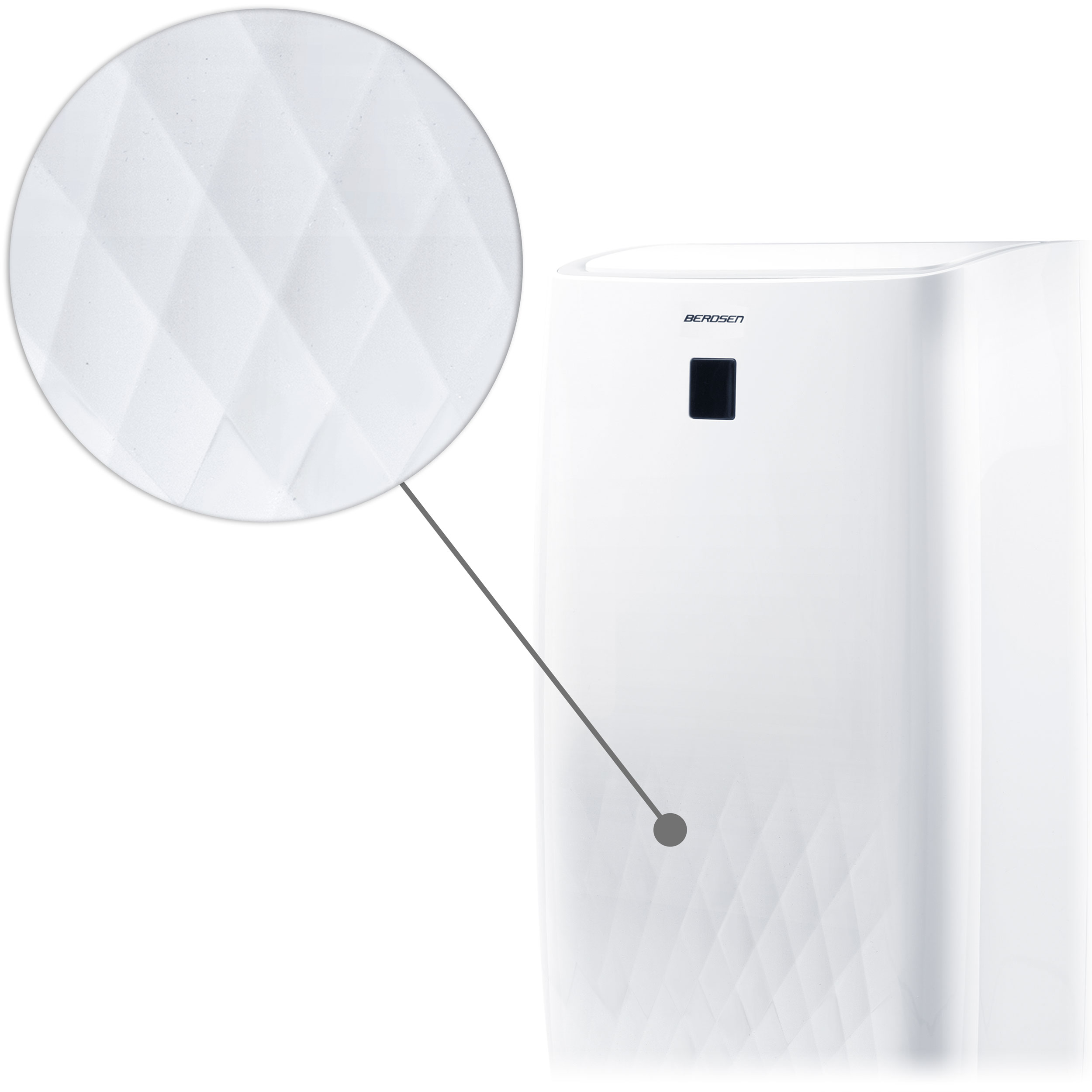 Zbliżenie białego oczyszczacza powietrza z rombowym wzorem.