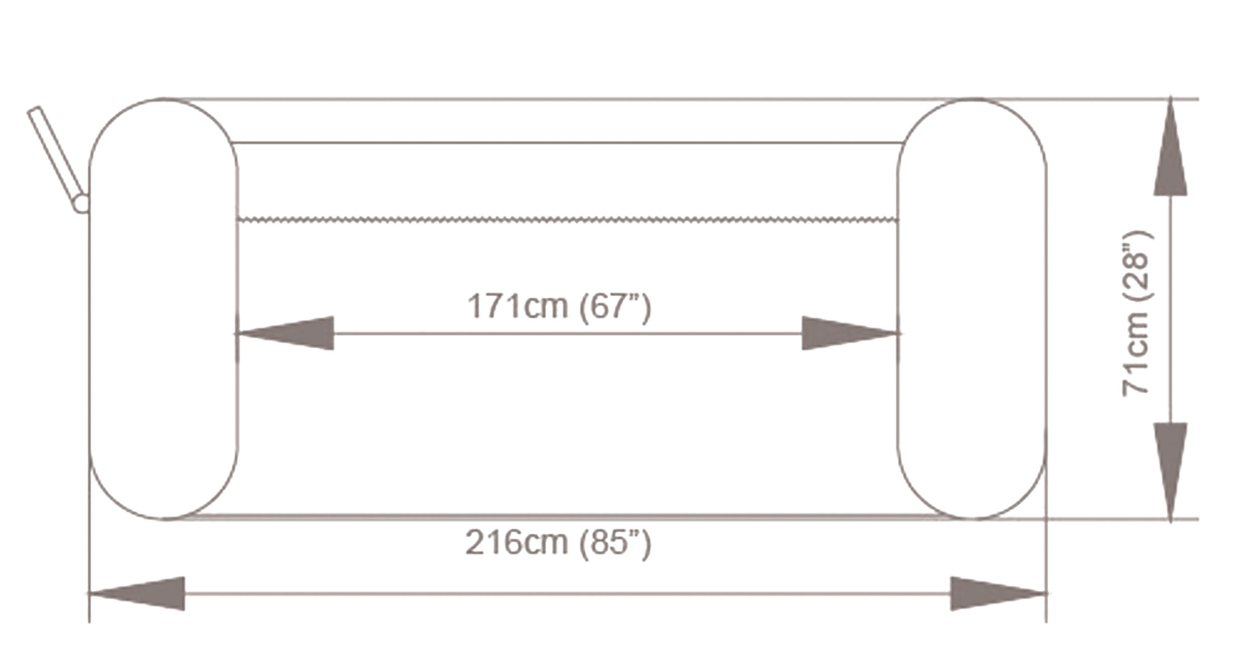 Wymiary materaca. Długość: 216 cm. Szerokość: 171 cm. Wysokość: 71 cm.