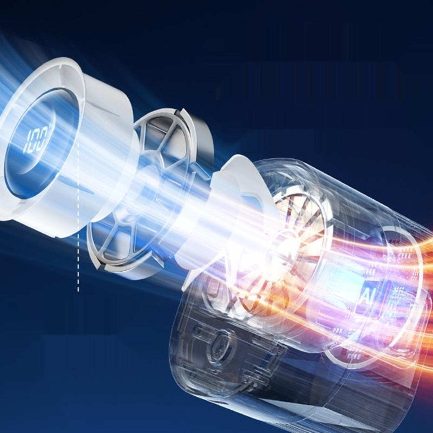 Innenansicht eines Geräts, das die innere Mechanik mit digitaler Anzeige zeigt.