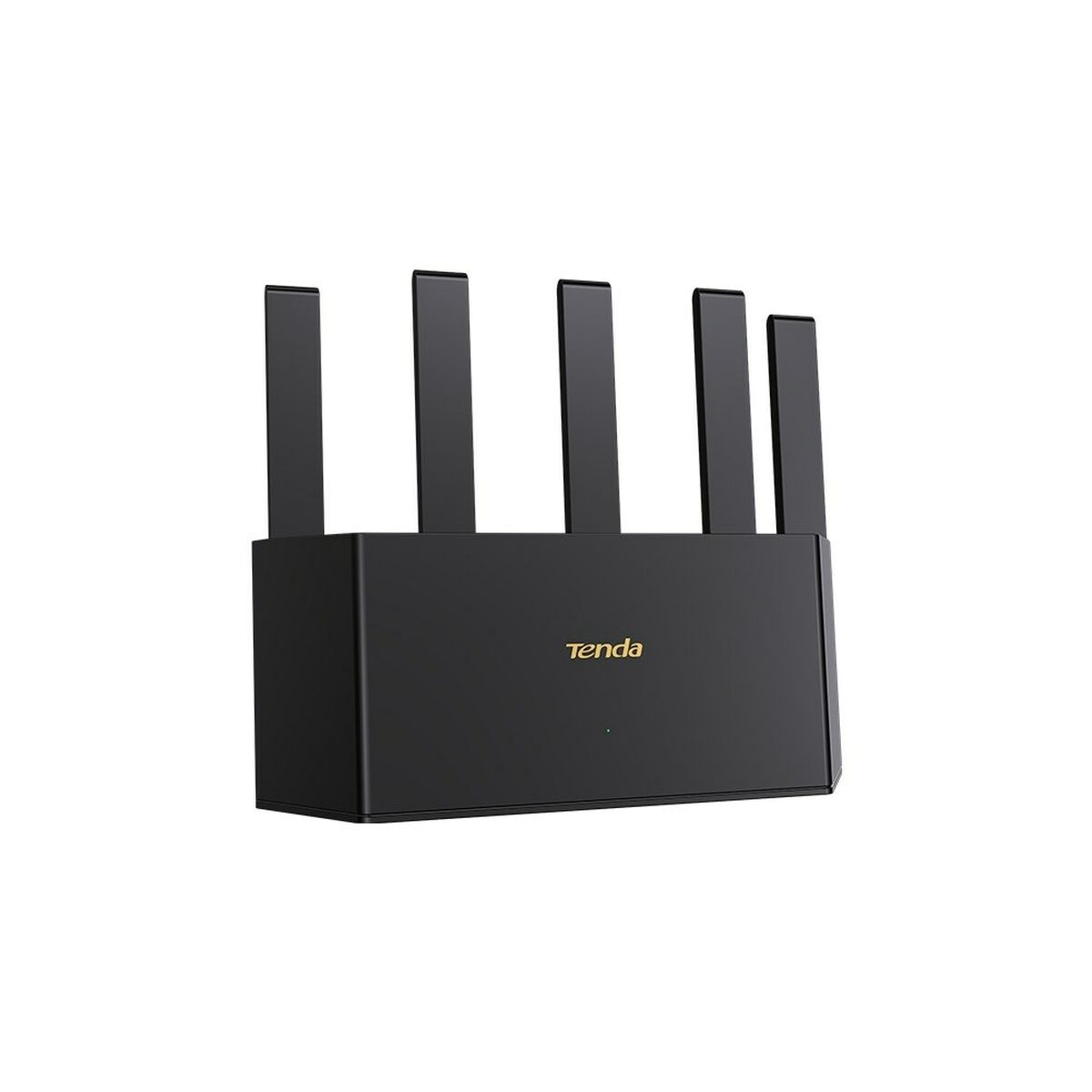 Czarny router Tenda z 6 antenami, eleganckim designem i logo Tenda z przodu.