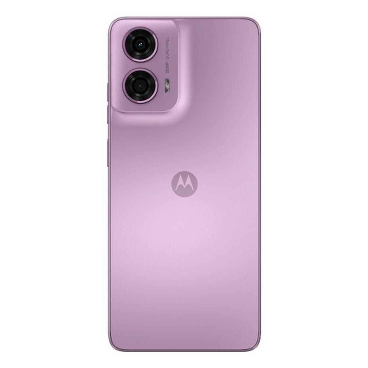 Retro di uno smartphone viola, con due fotocamere e il logo Motorola.