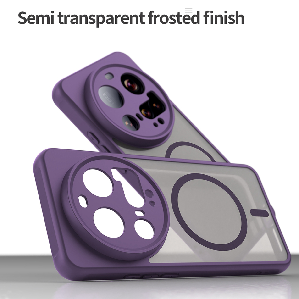 Deux coques de téléphone, violet et gris. Une assemblée, une démontée. Finition semi-transparente.