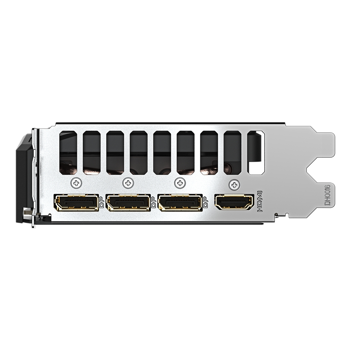 Karta graficzna z wieloma portami. Posiada porty HDMI i DP.