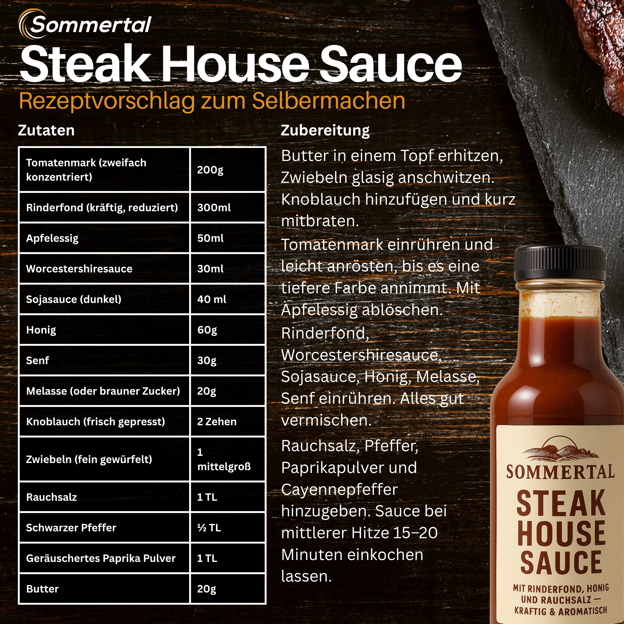 Rezept mit Zutaten und Anweisungen zur Herstellung von Steak-House-Sauce. Enthält Zutaten und Schritte.