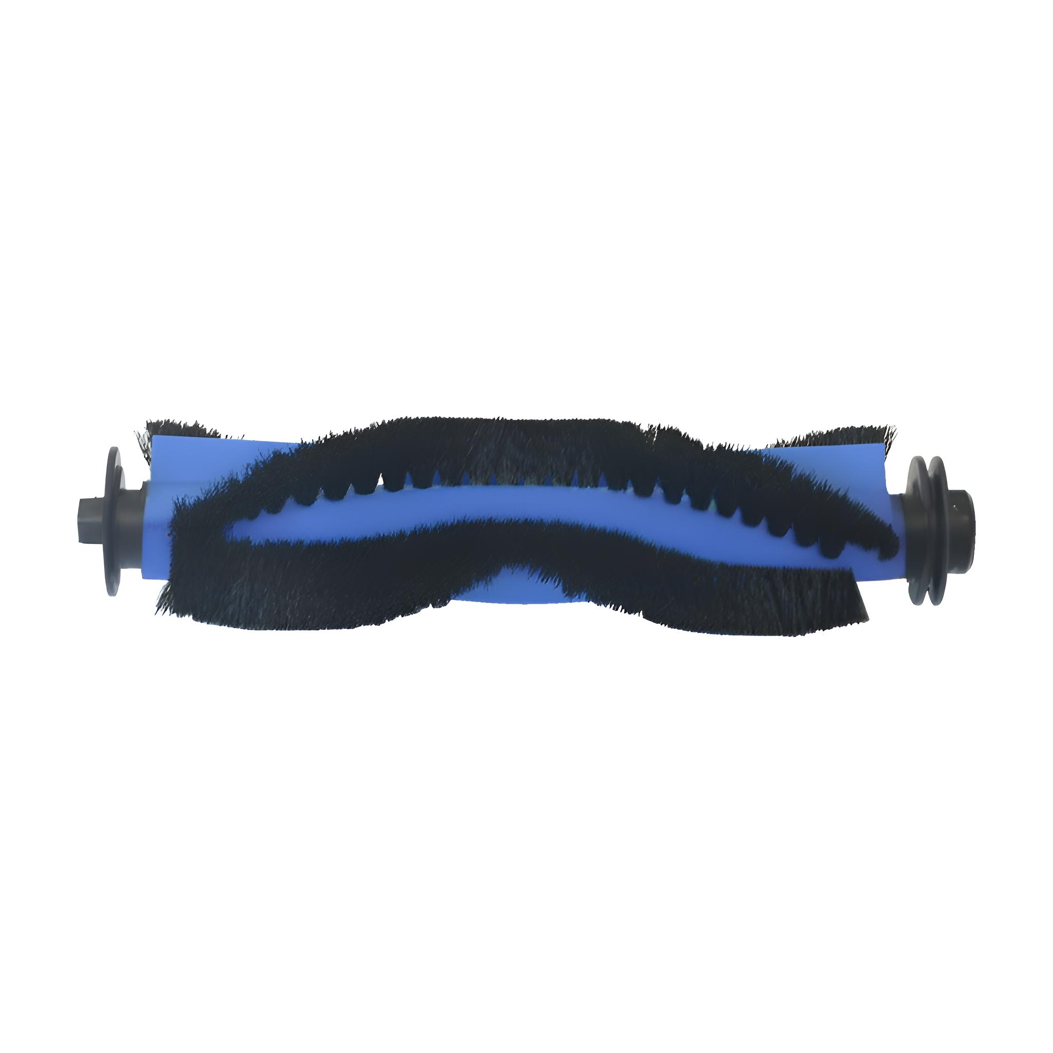 Blaue Staubsauger-Walzenbürste mit schwarzen Borsten, vor weißem Hintergrund.