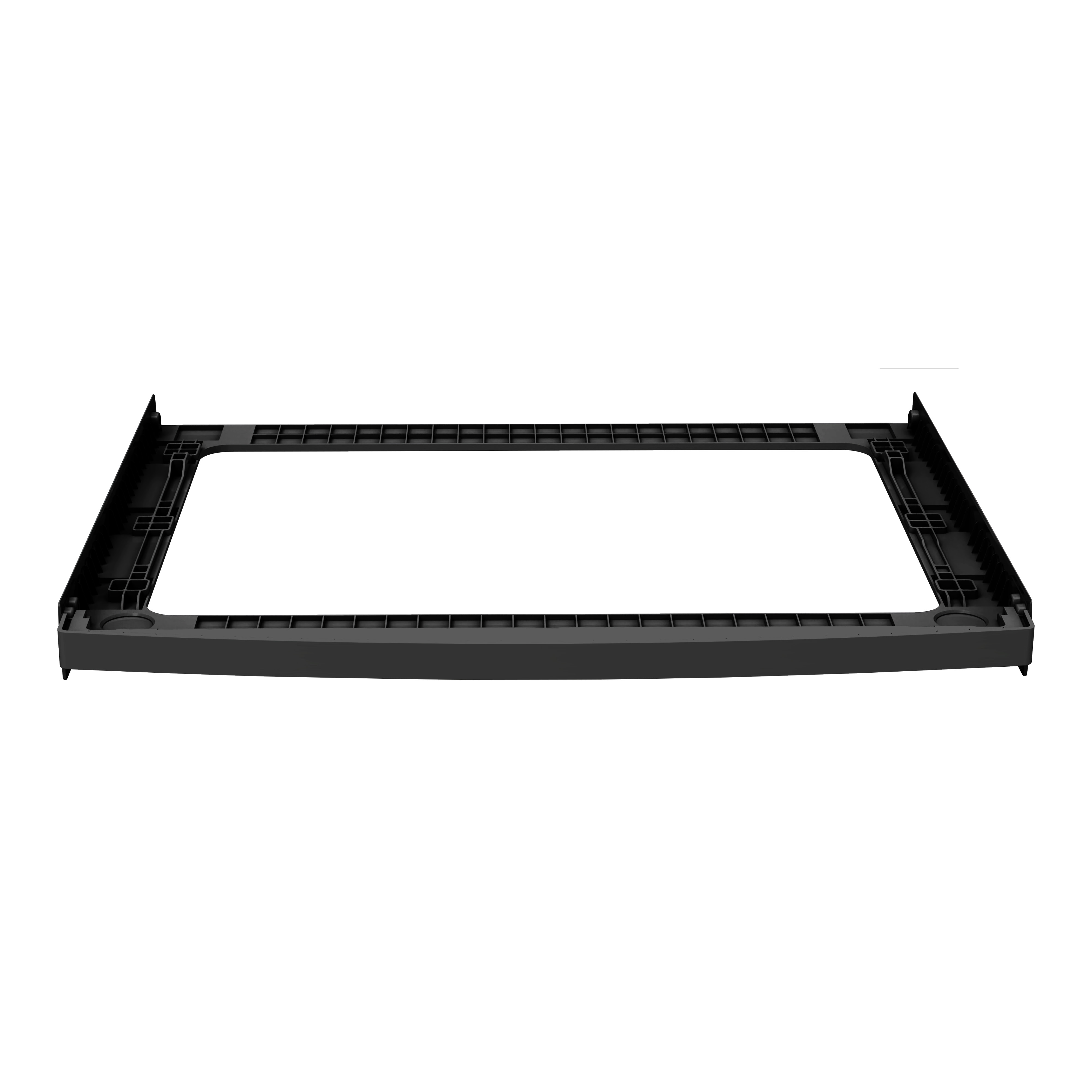 A black, rectangular frame with a flat base and a grid pattern. The top has openings.