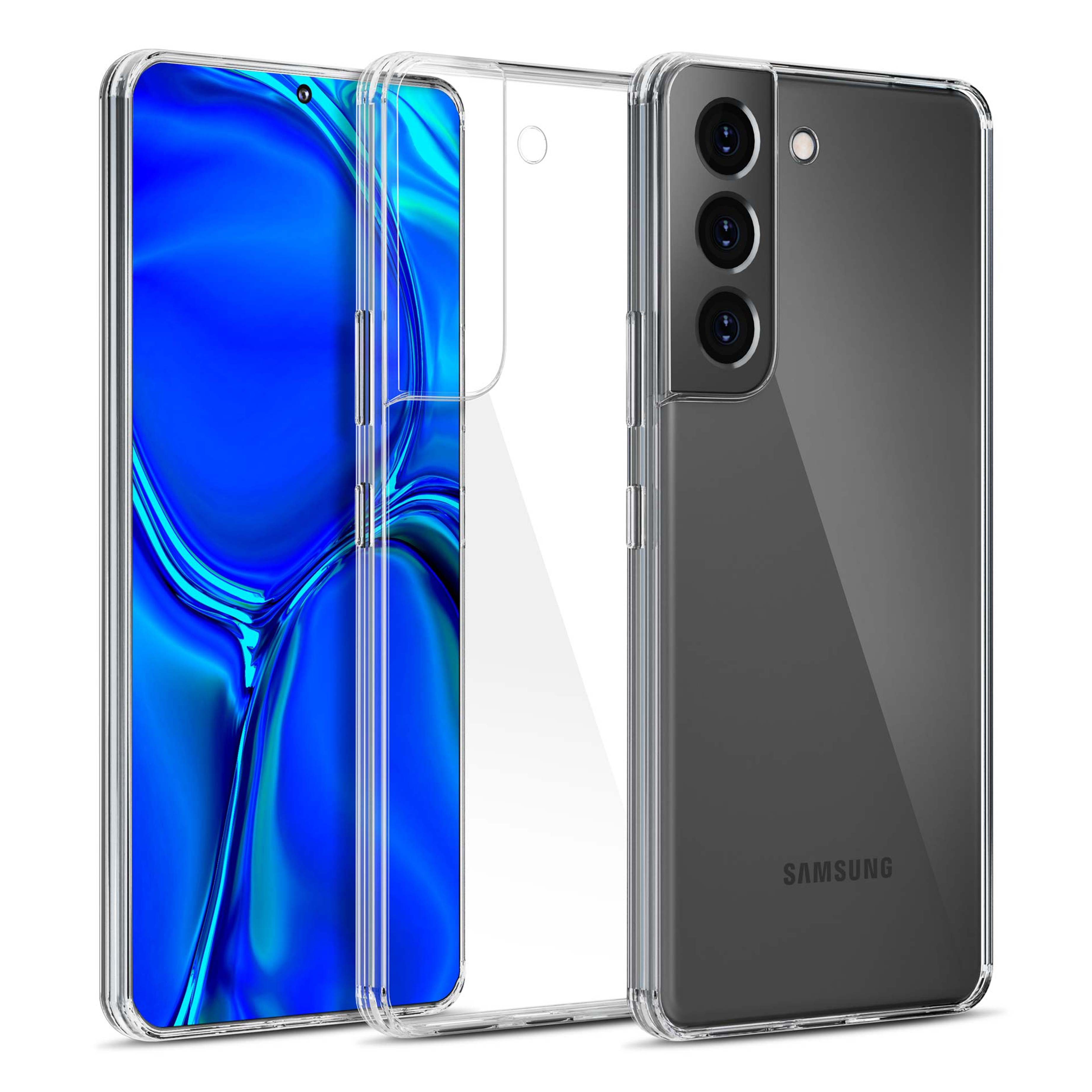 Dwa telefony obok siebie, jeden z ochraniaczem ekranu i przezroczystym etui.