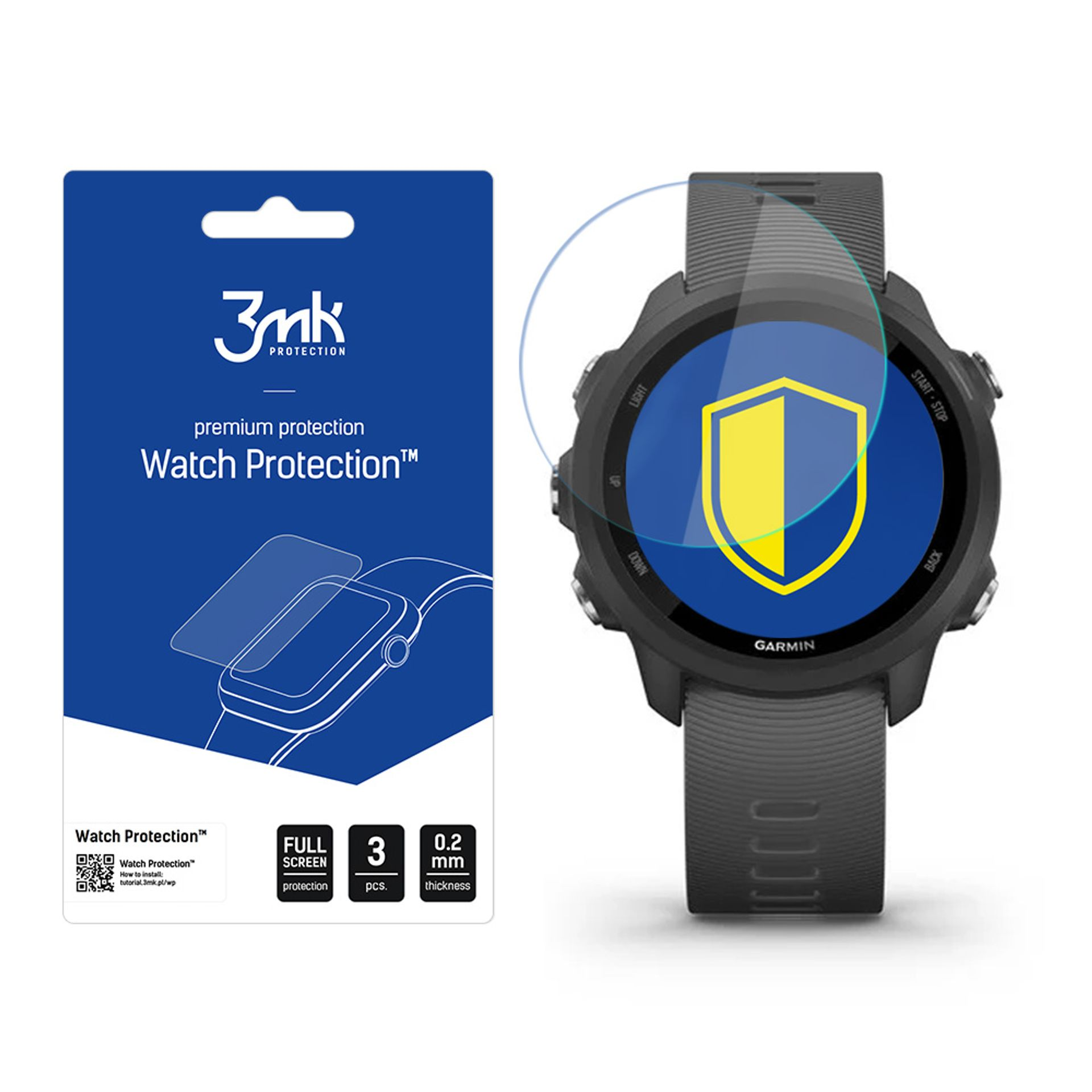 Smartwatch Garmin nero con protezione schermo e pacchetto 3mk Watch Protection.