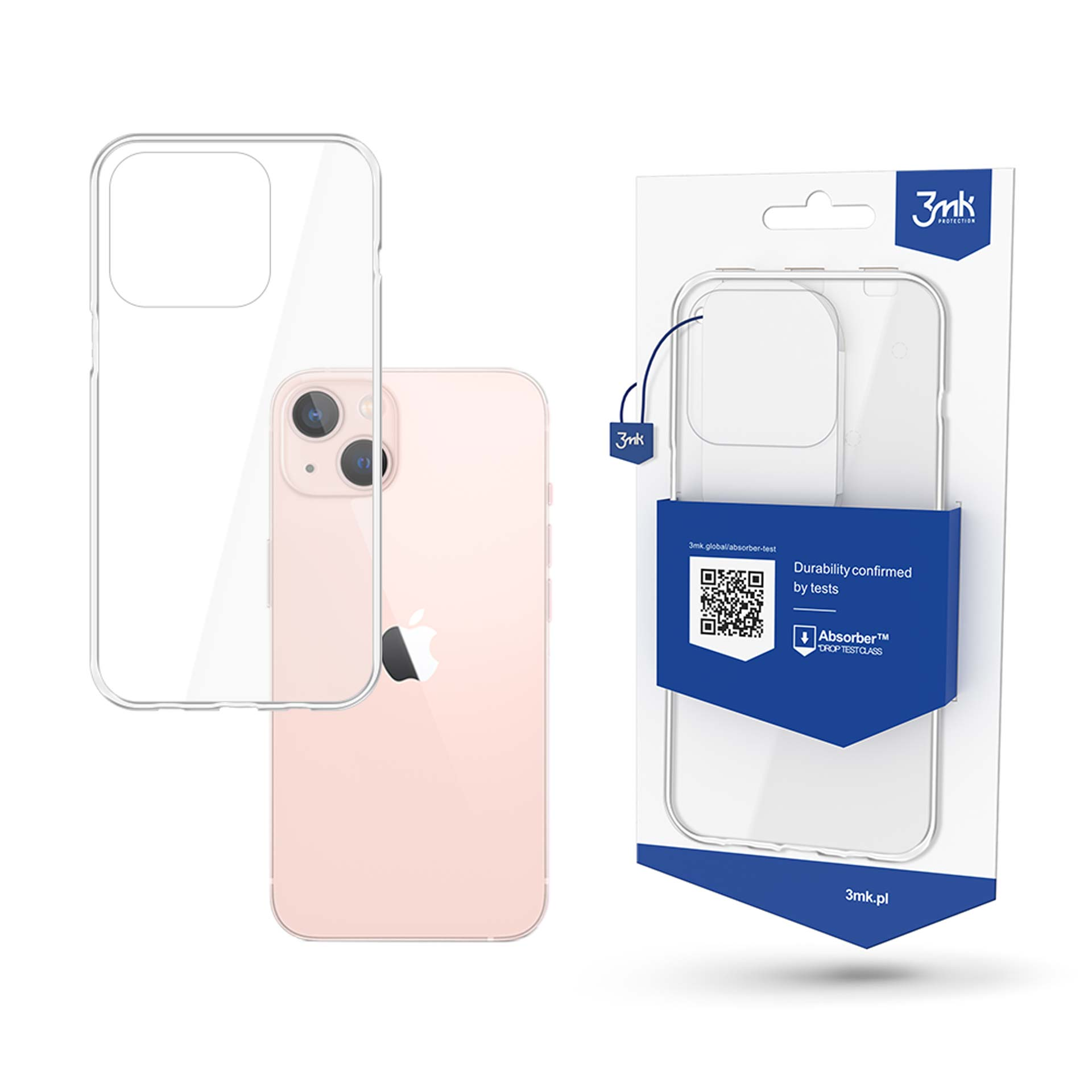 Telefono rosa e custodia trasparente, la custodia è a sinistra.