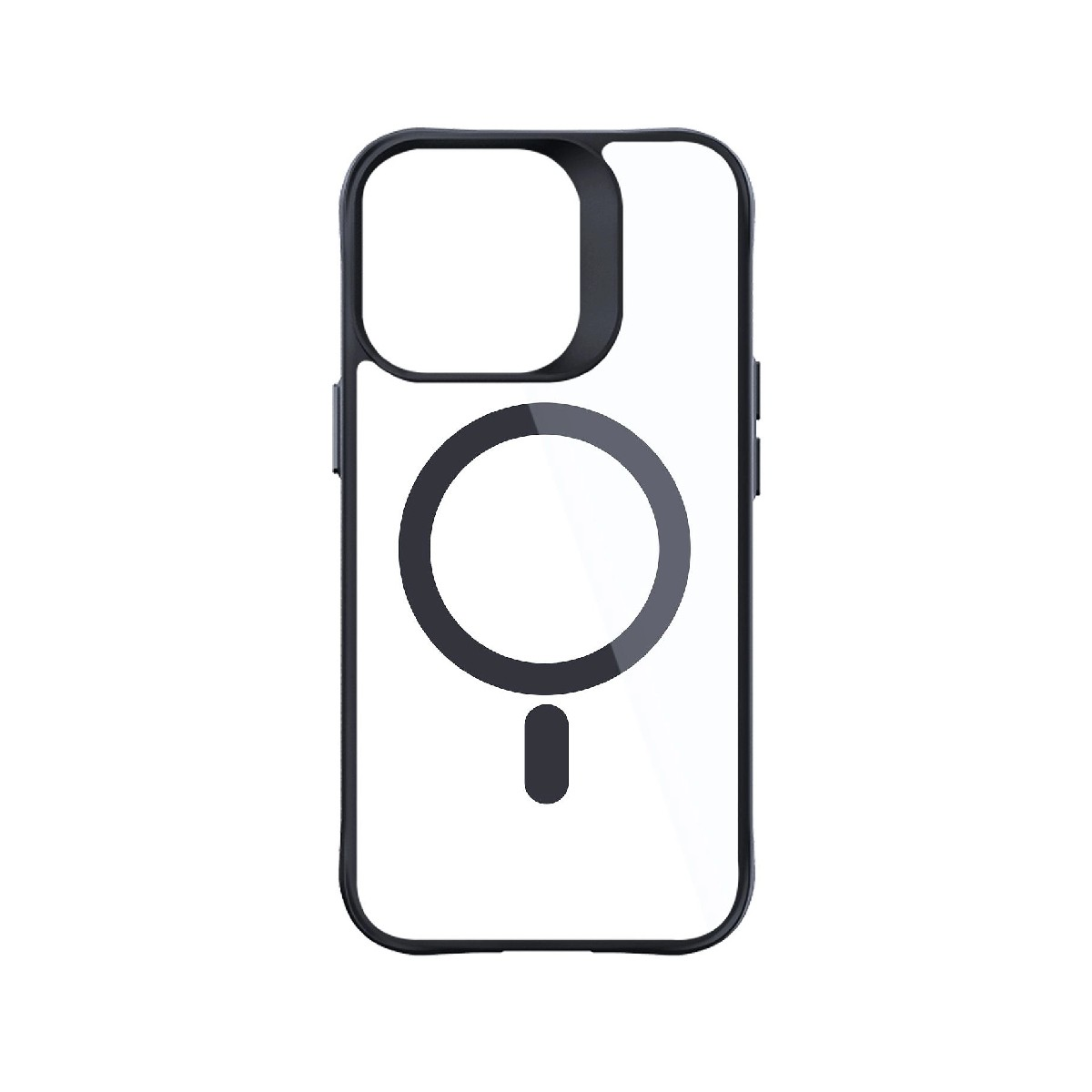 Custodia per telefono in bianco e nero con un contorno di cerchio. Sfondo bianco.
