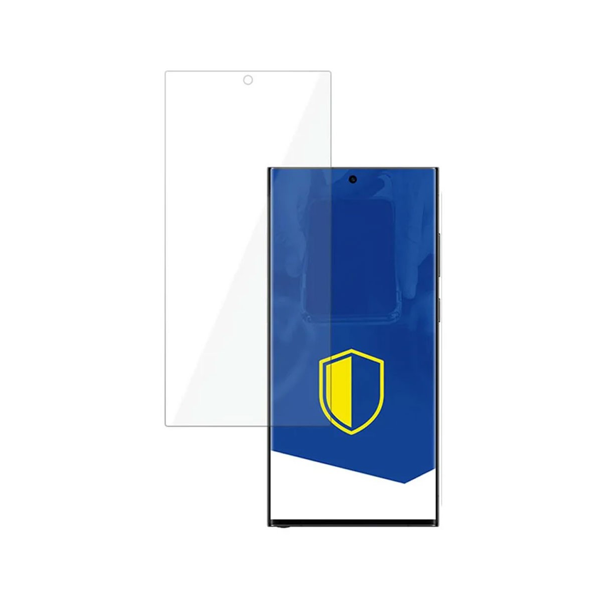 Smartphone con protezione schermo, con una scatola con il logo 3mk.