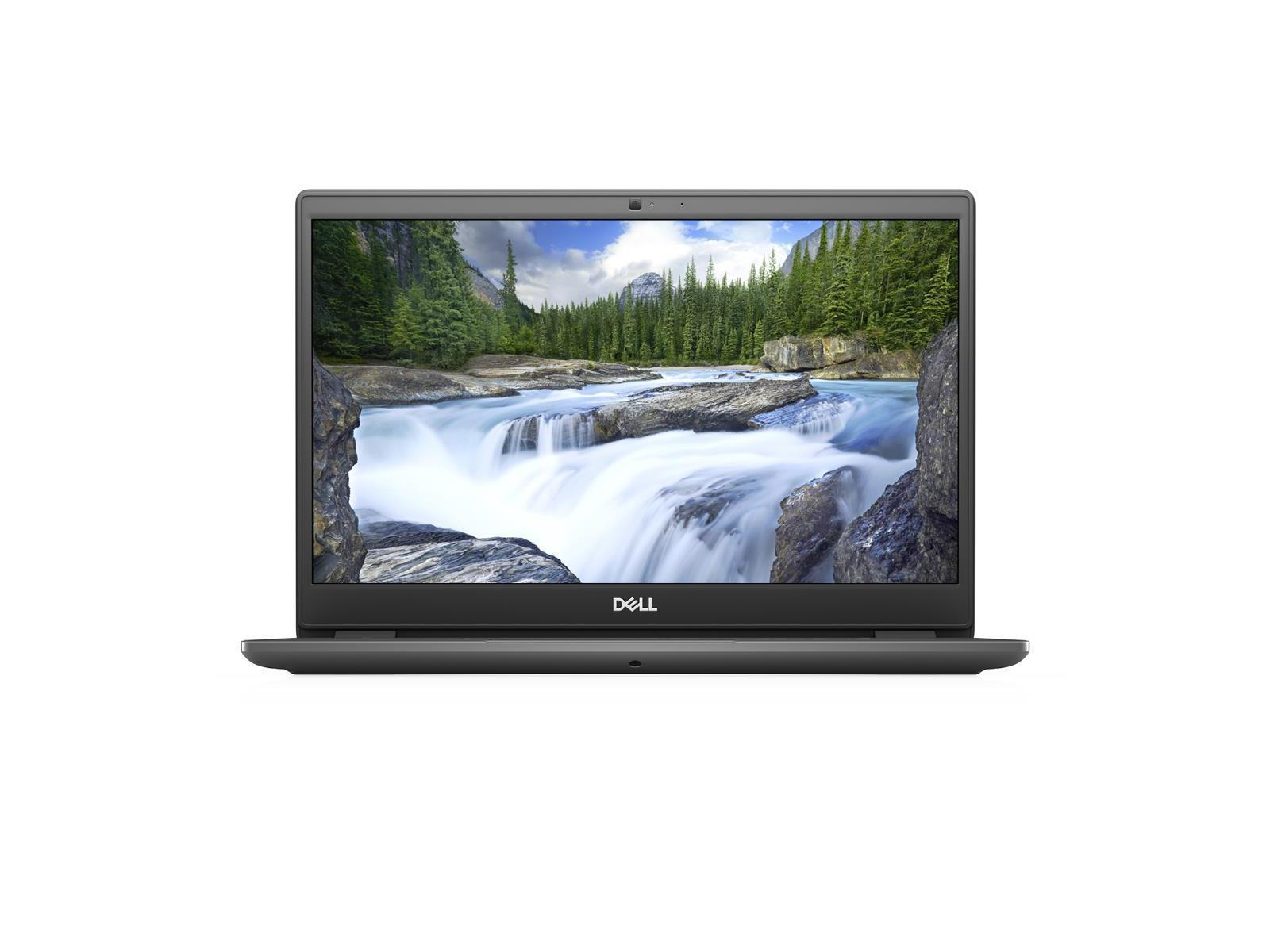 Laptop mit einem Bildschirm, der eine Landschaftsszene zeigt. Der Laptop ist schwarz.