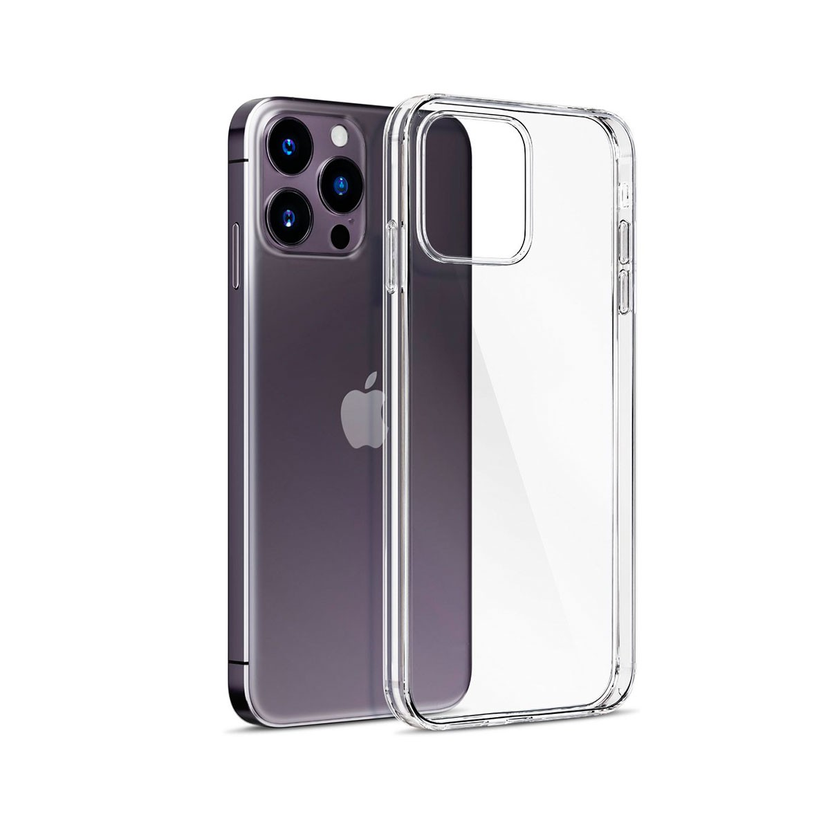 Dwa telefony, jeden w przezroczystym etui, z logo Apple z tyłu.
