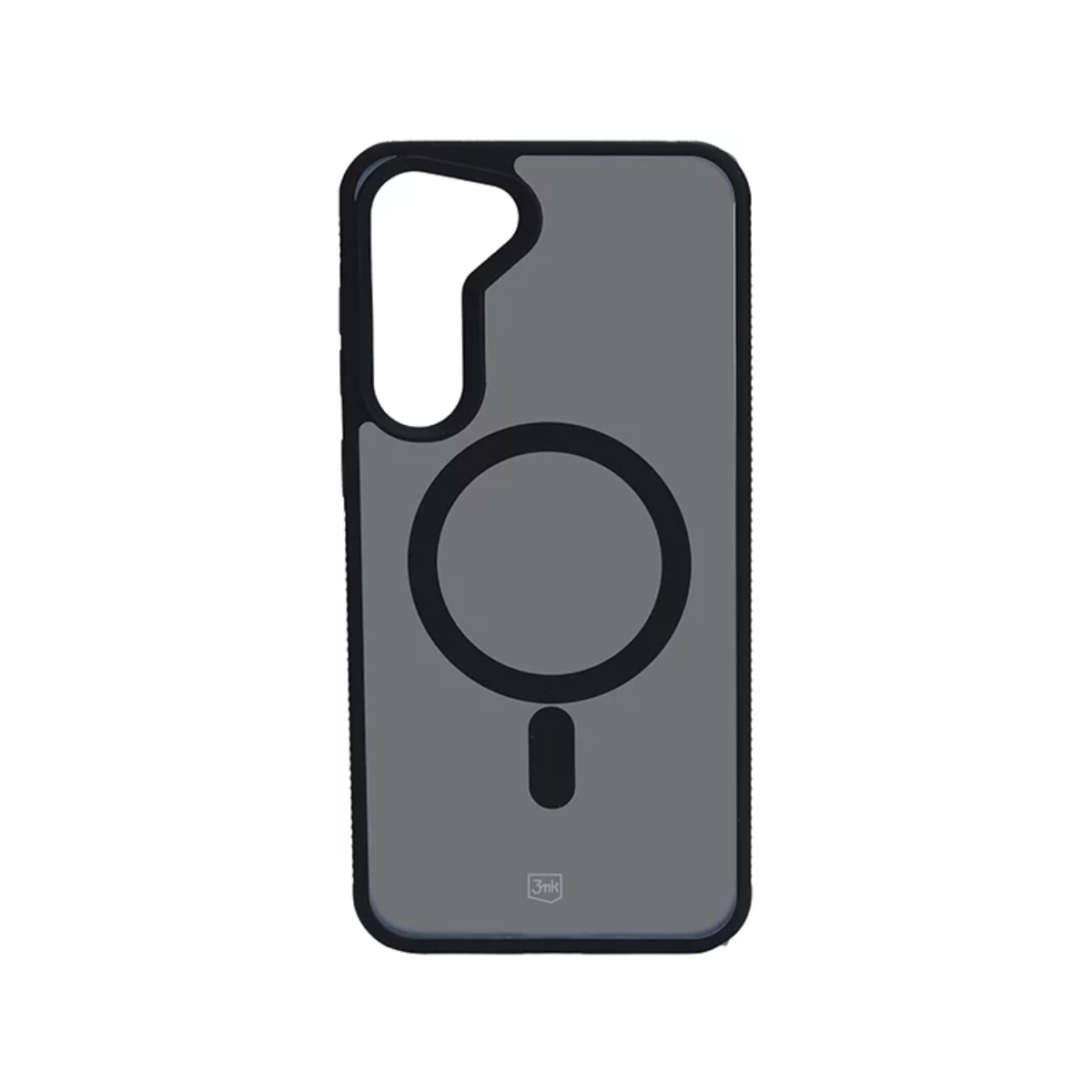 Una custodia per telefono, nera con un'area magnetica circolare.