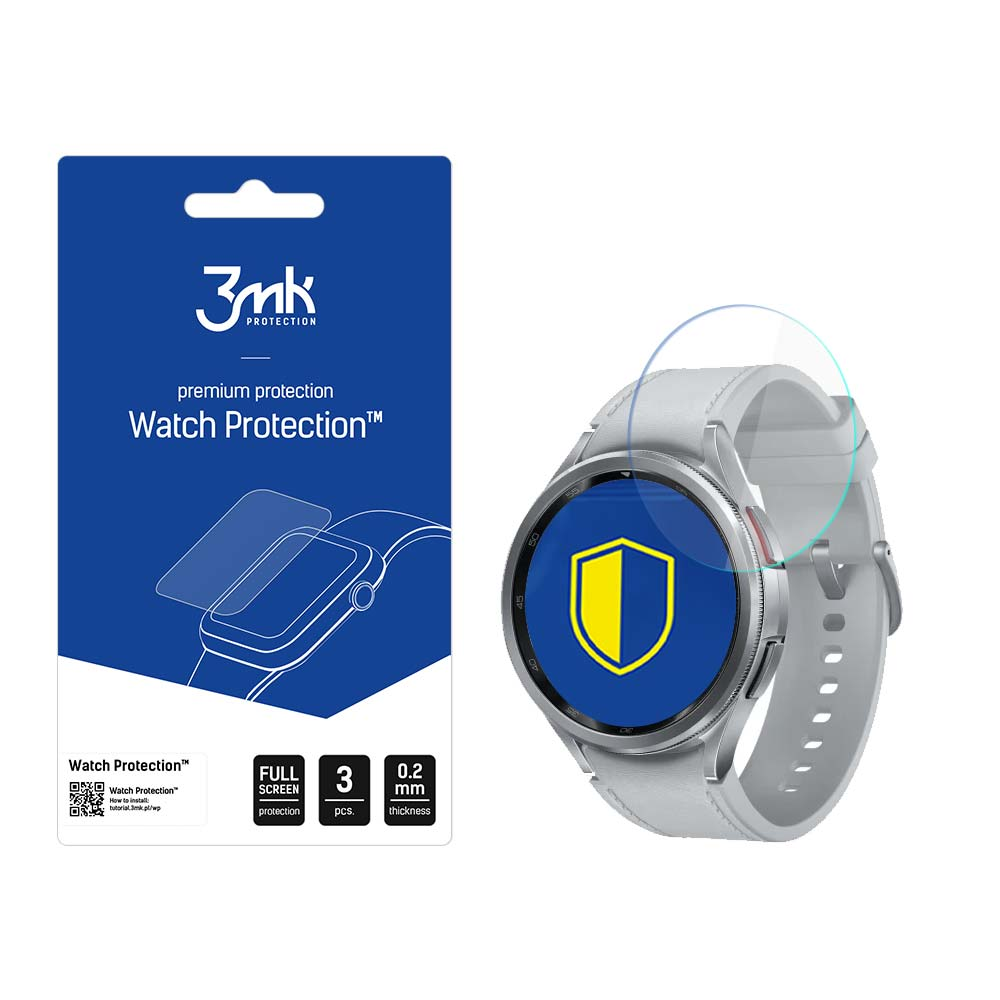 Uno smartwatch con protezione dello schermo accanto alla confezione.