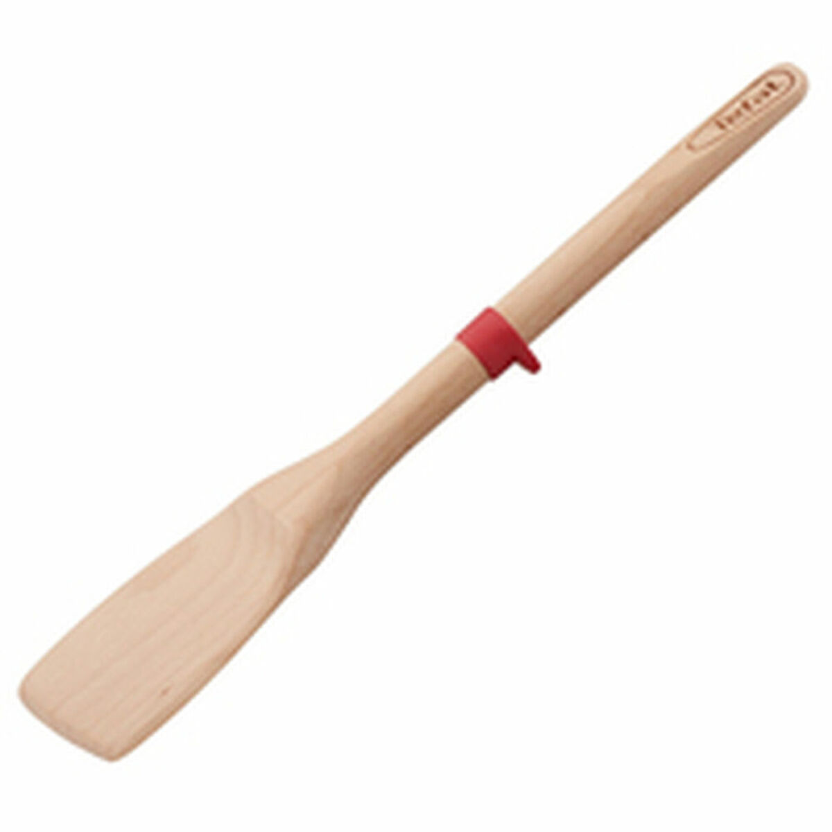 Holzspatel mit rotem Band am Griff, diagonal, vor weißem Hintergrund.