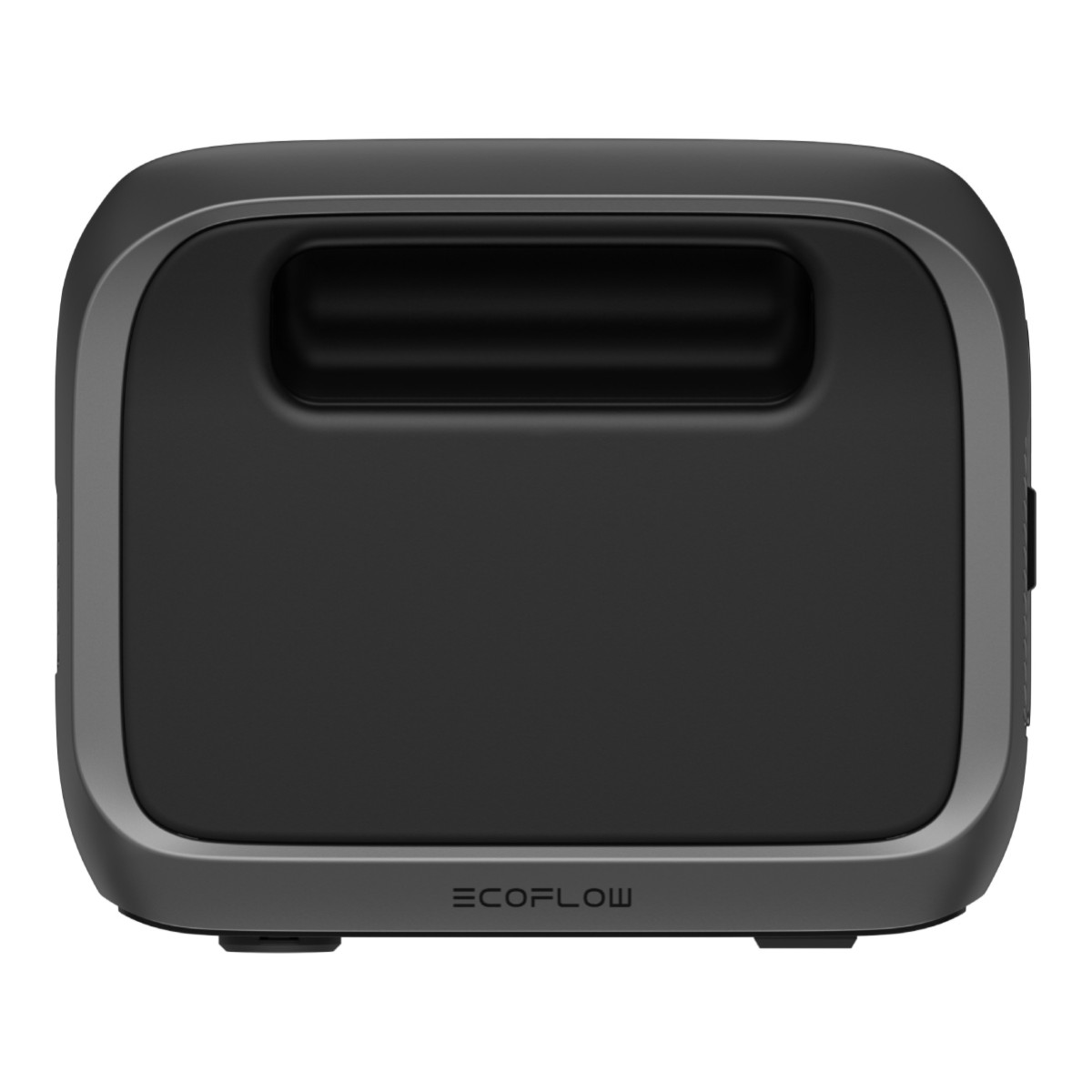 Czarna przenośna stacja zasilania z uchwytem. Widoczne logo EcoFlow.
