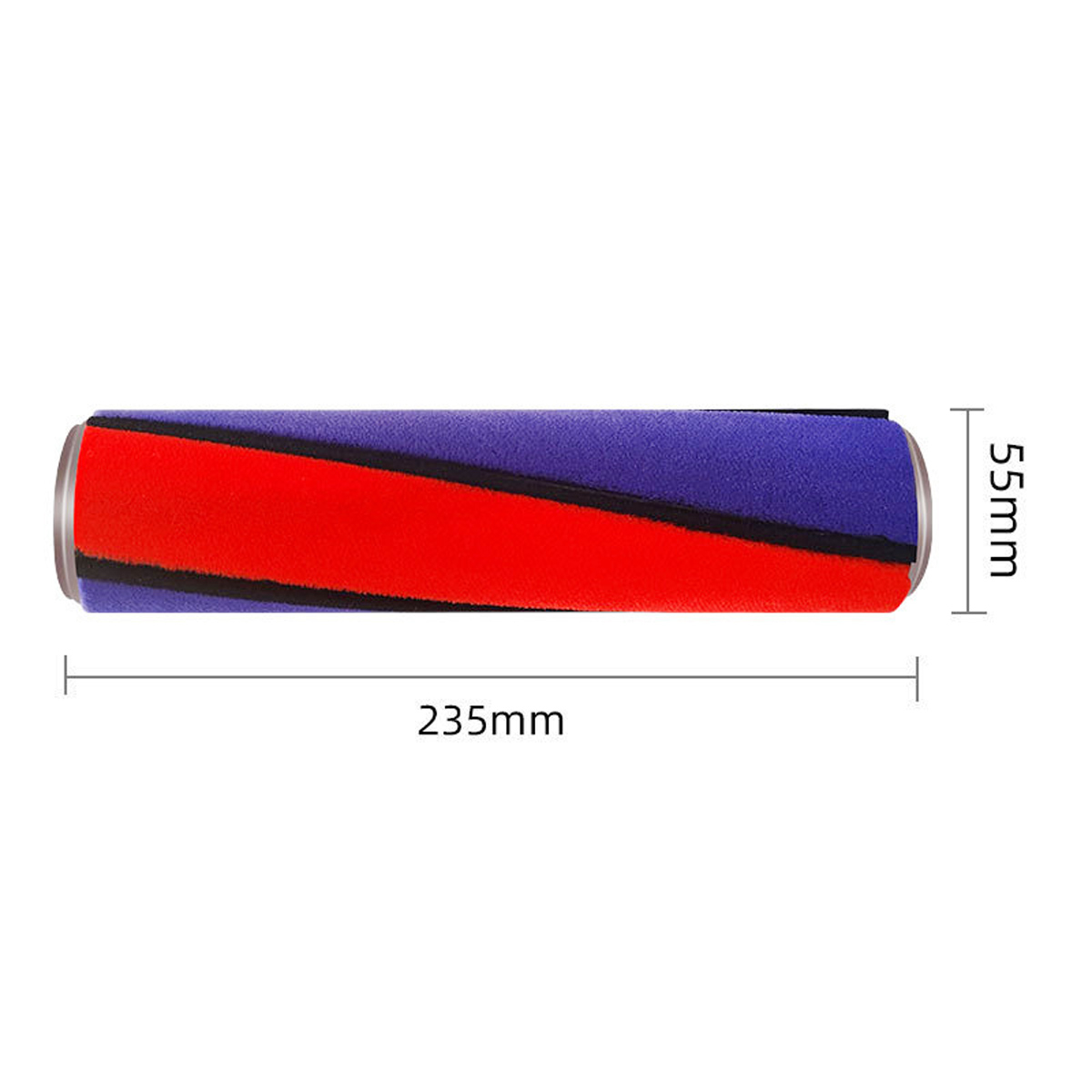 Walzenbürste mit blauen und roten Streifen, mit angegebenen Abmessungen: 235 mm lang, 55 mm breit.