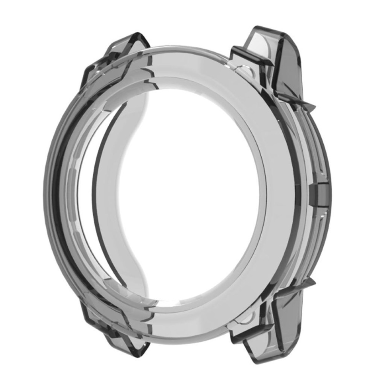 Una cassa per orologio circolare trasparente con un'apertura trasparente.