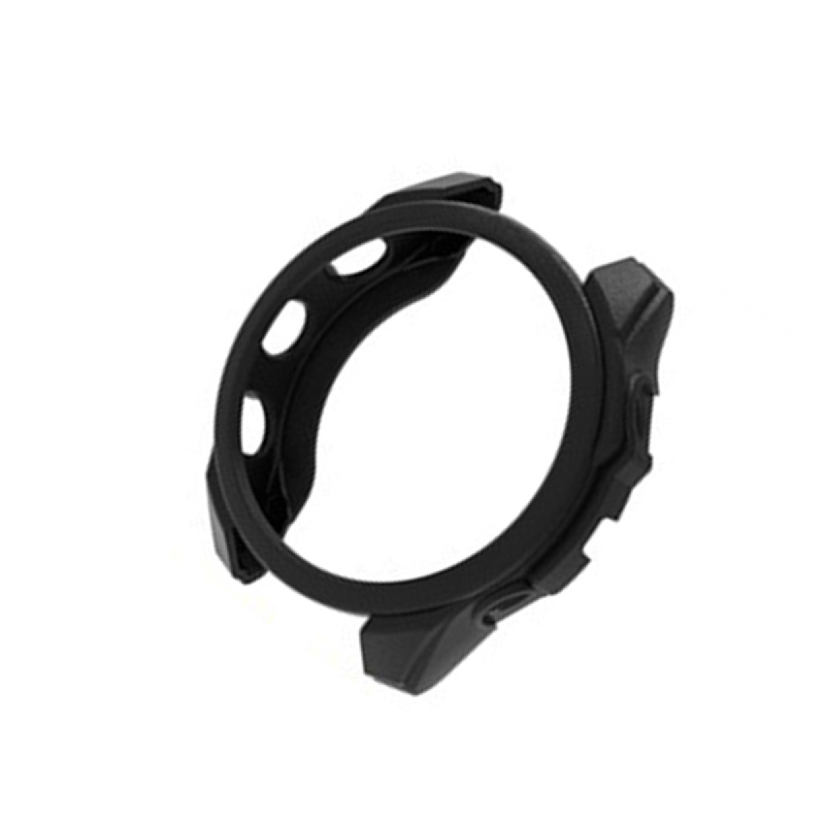 Una cassa per orologio nera progettata per proteggere l'orologio, isolata su uno sfondo bianco.