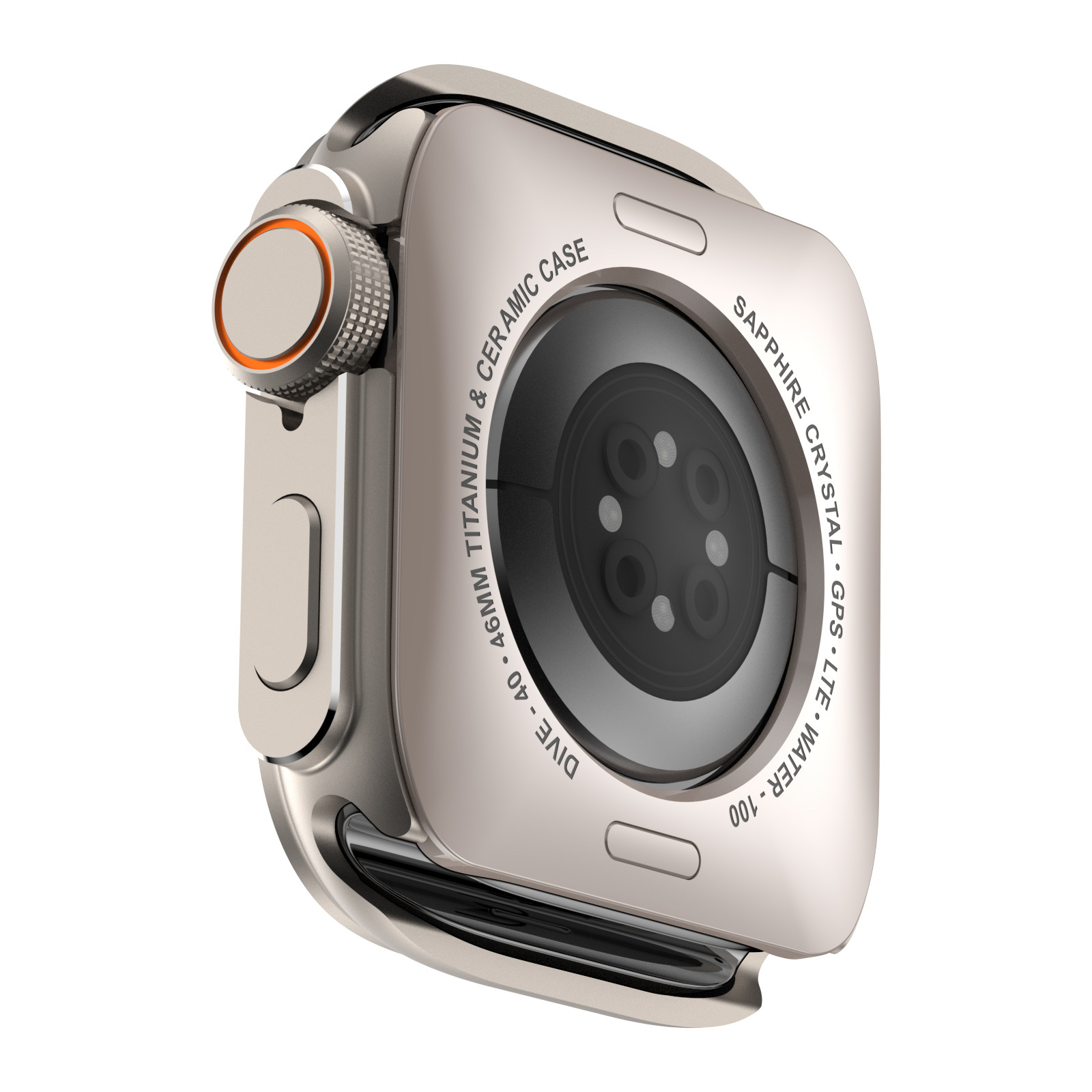 Retro Apple Watch argentato. Testo: Titanio e cassa in ceramica, Cristallo zaffiro, GPS, LTE, Dive-40 46mm.