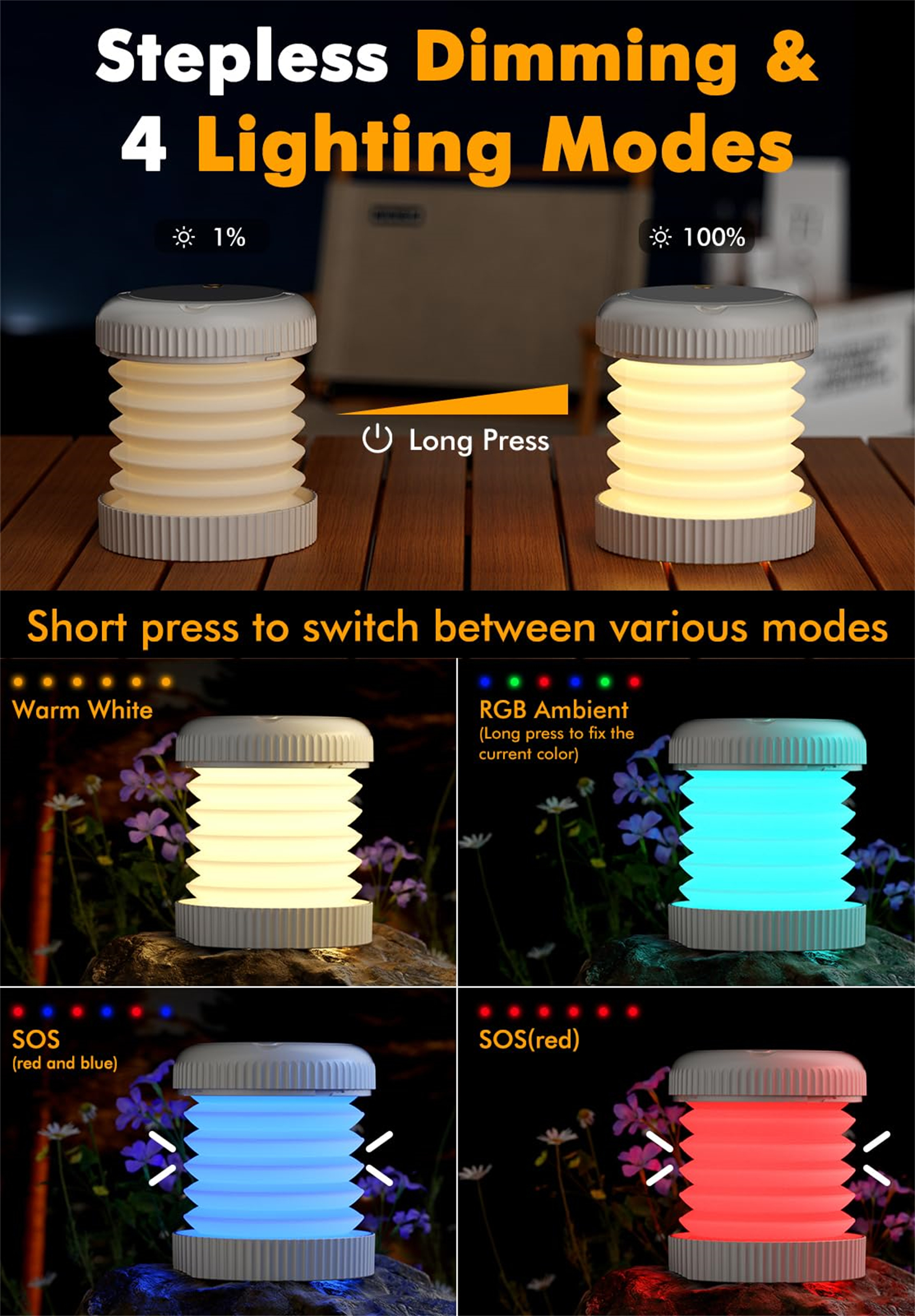 Eine Lampe mit mehreren Farboptionen. Die Lampe ist weiß mit einem Wellendesign und verfügt über eine Lichtfarbsteuerungsfunktion.