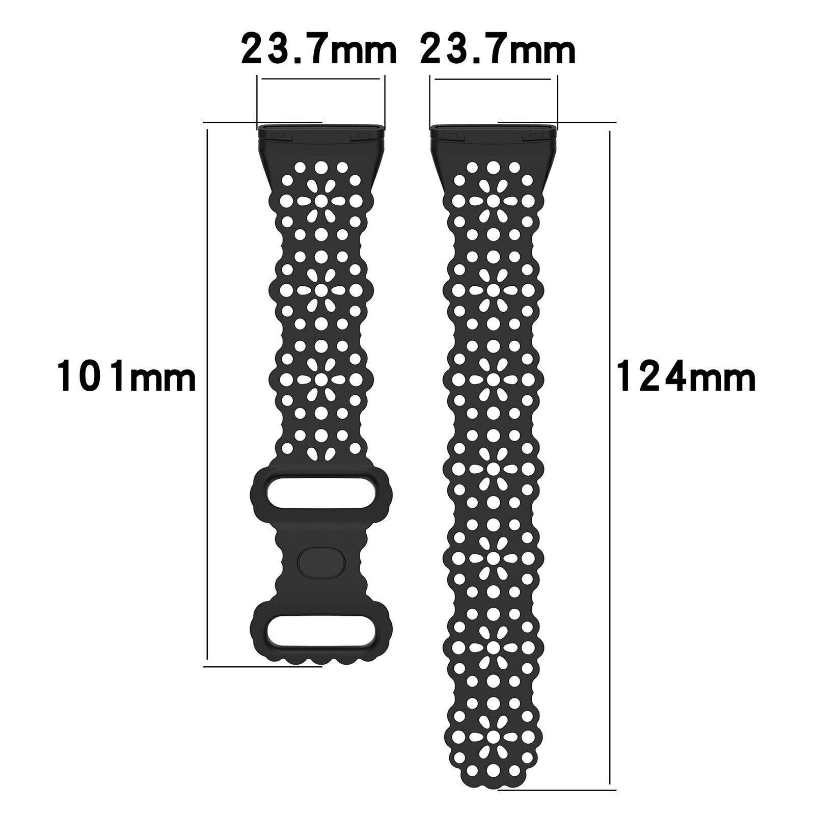 Zwei schwarze Uhrenarmbänder mit Messungen auf weißem Hintergrund.