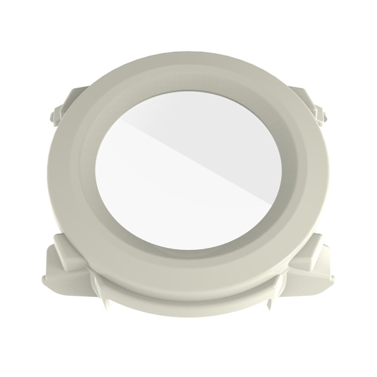Proteggi schermo orologio bianco con centro trasparente e cornice bianca.