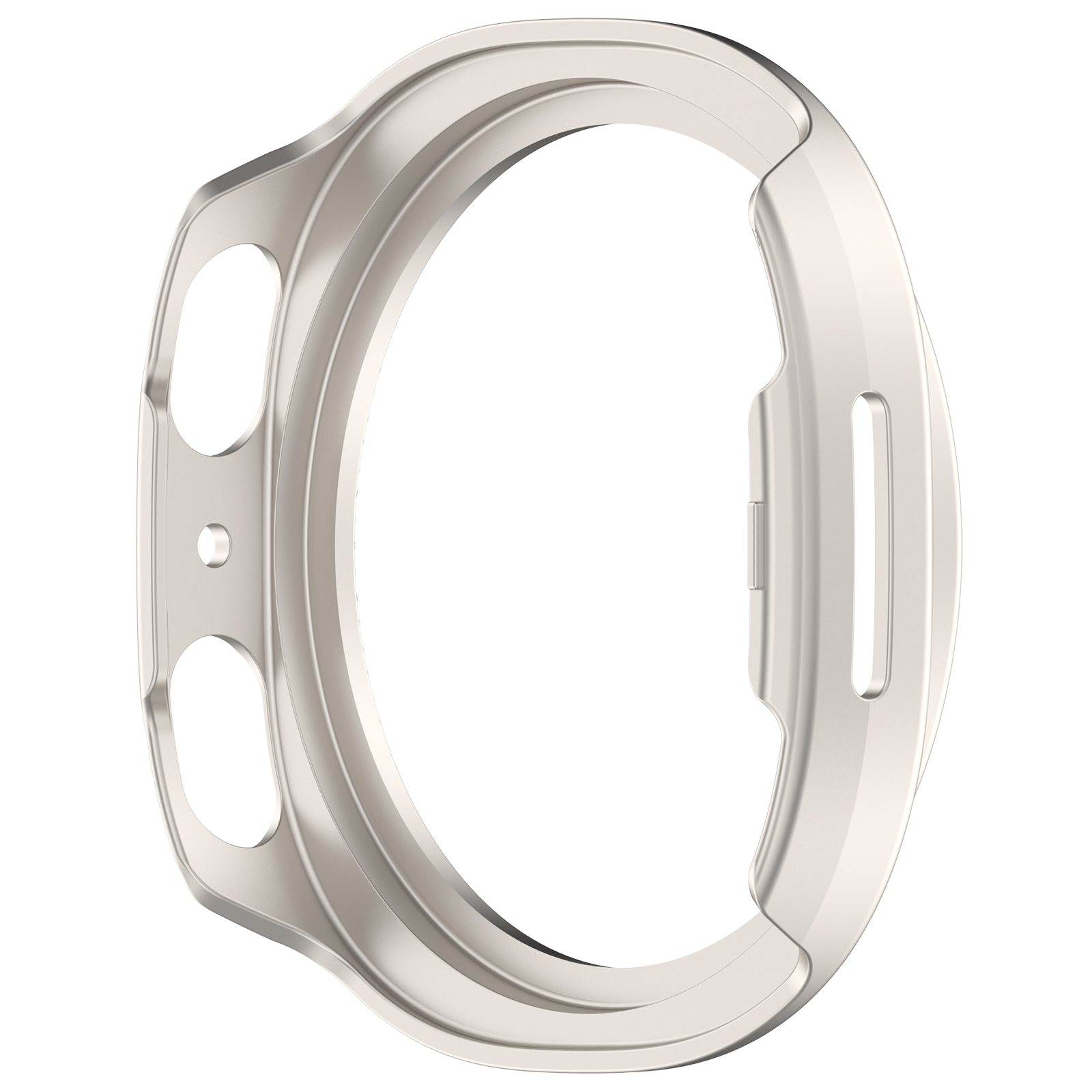 Lunetta argentata con fori. Progettata per proteggere l'orologio. Design curvo.