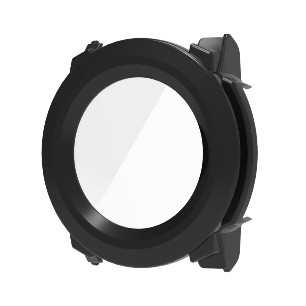 Copertura nera per quadrante con lente trasparente e circolare, progettata per proteggere lo schermo.