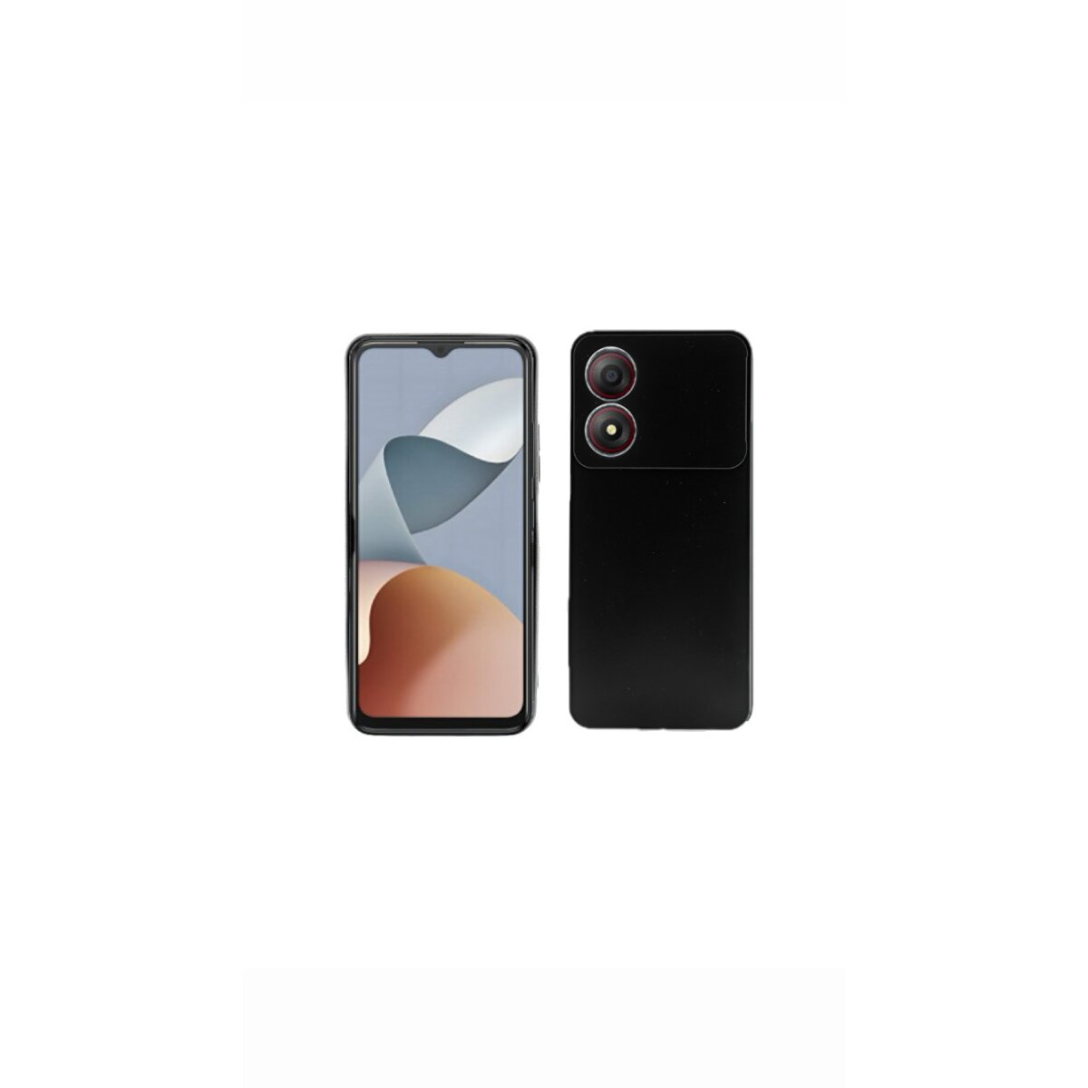 Smartphone mit zwei Rückkameras und Display mit geschwungenem Design. Das Telefon ist schwarz.