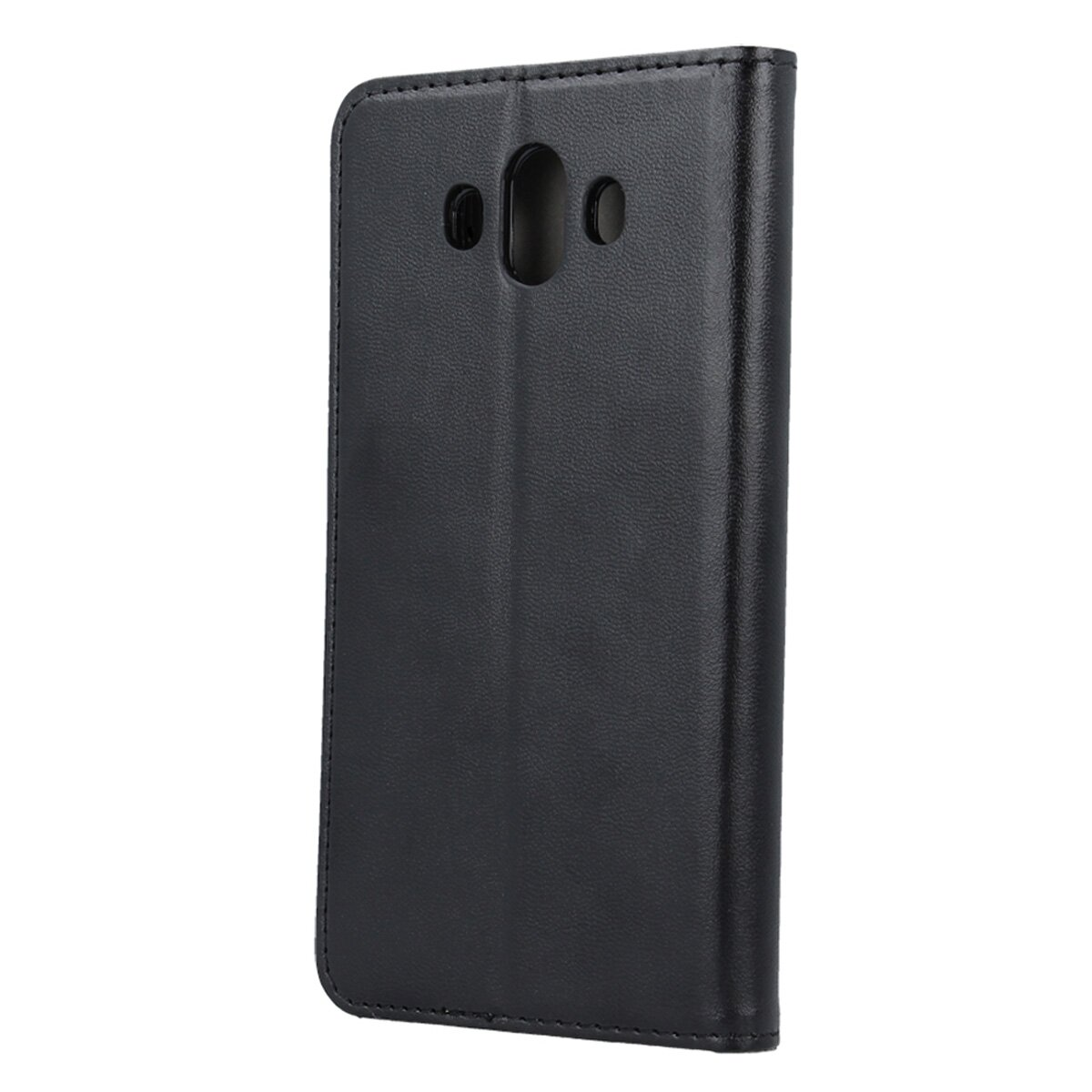Eine schwarze Handyhülle, geschlossen. Es ist eine Hülle im Folio-Stil mit glatter Oberfläche.