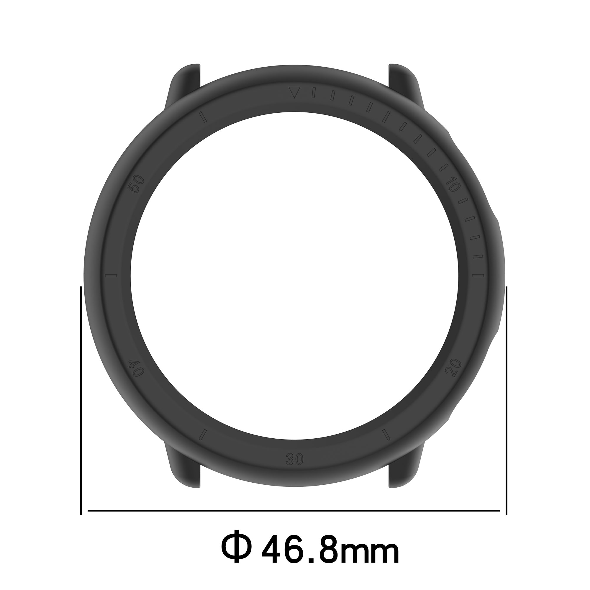 Ghiera nera dell'orologio con un diametro di 46,8 mm. È un componente ad anello.