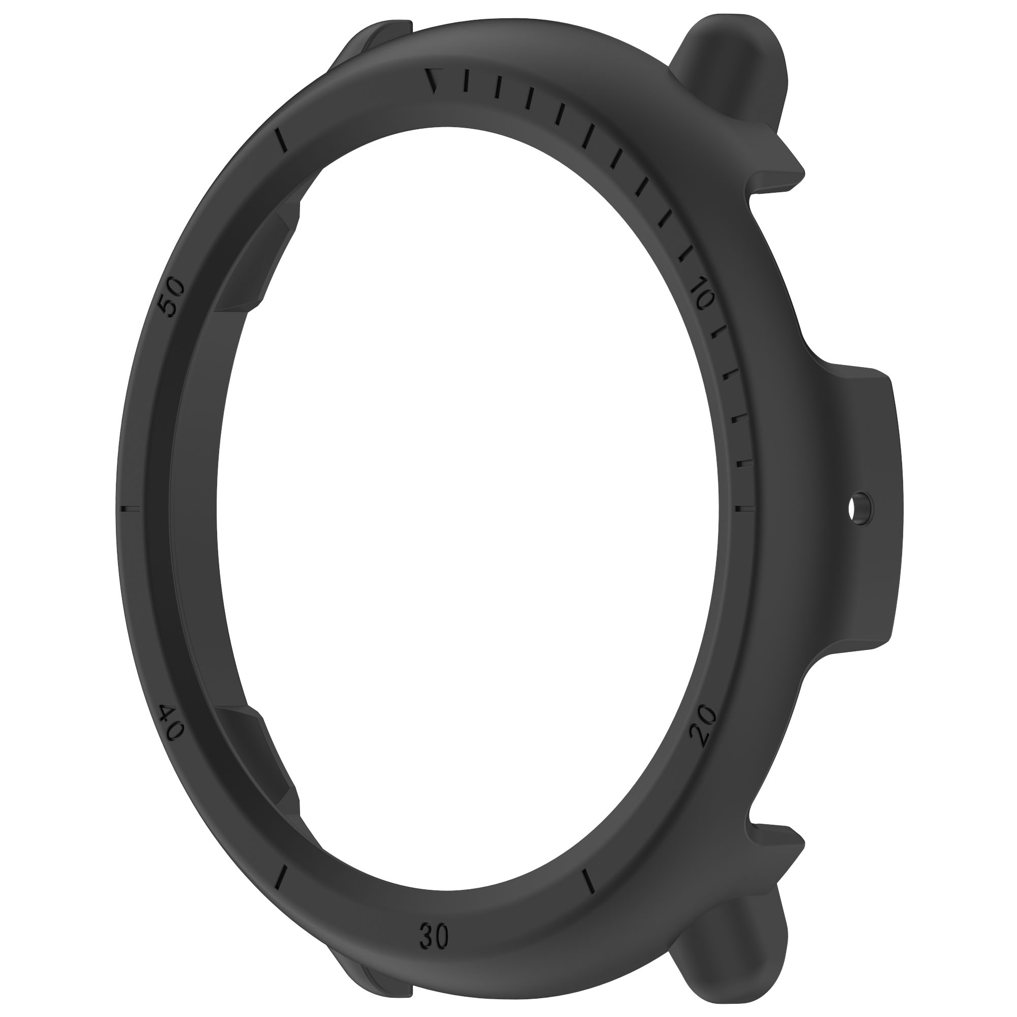Ghiera nera dell'orologio con numeri 10, 20, 30, 40 e 50. Ha tacche per una presa facile.