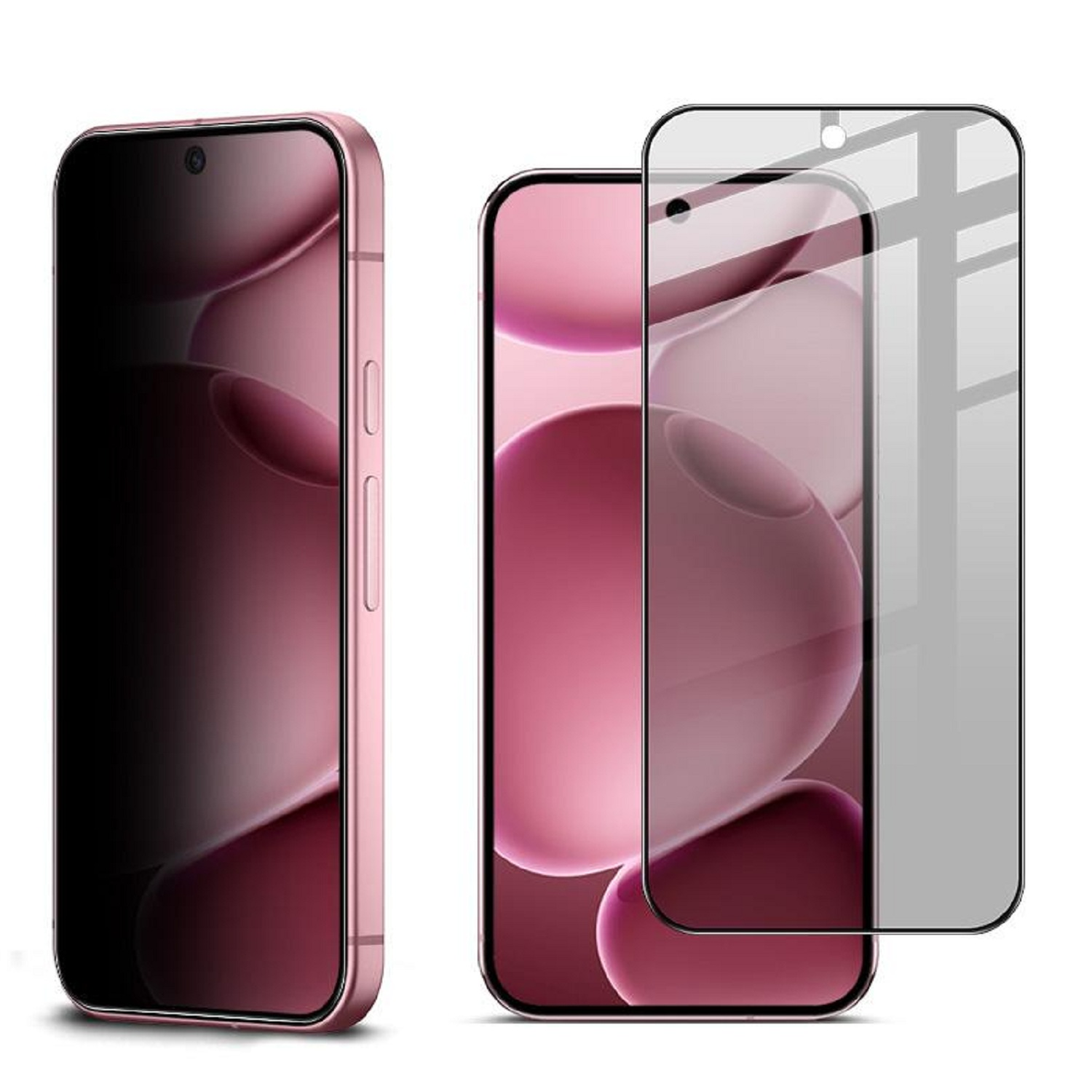 Pinkes Telefon mit Displayschutz und Ersatzschutz. Sie sind nebeneinander.
