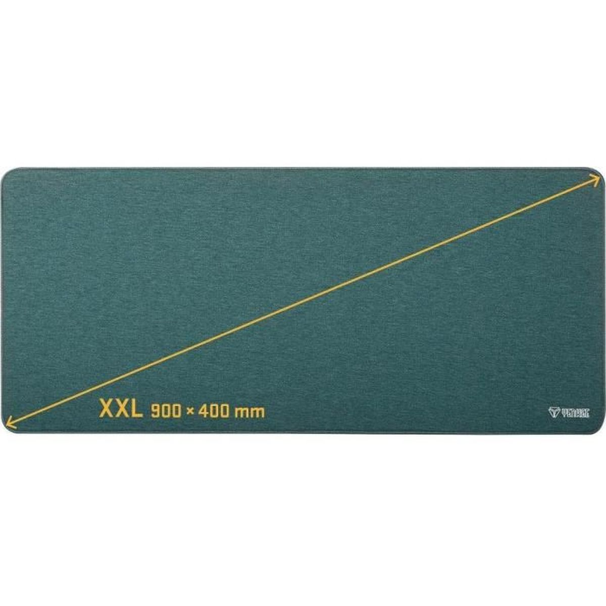 Grünes Mauspad mit den Maßen 'XXL 900 x 400 mm'. Das Pad ist rechteckig.