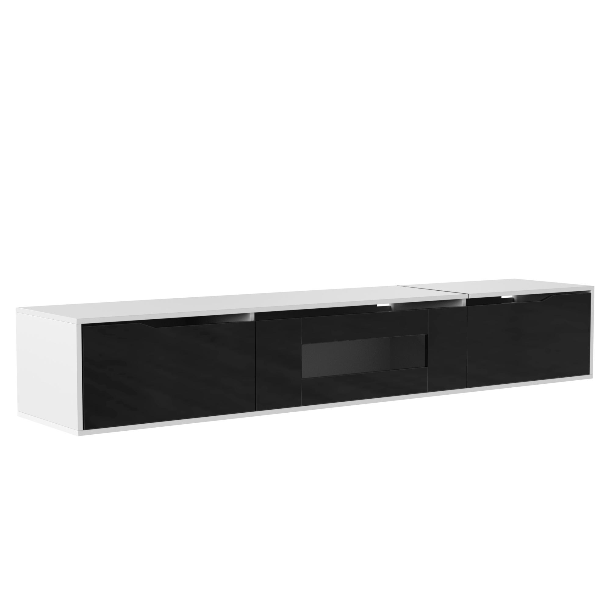 Weiß-schwarzer Schrank mit Türen. Weißer Oberteil und schwarze Unterteile. Freigestellt.