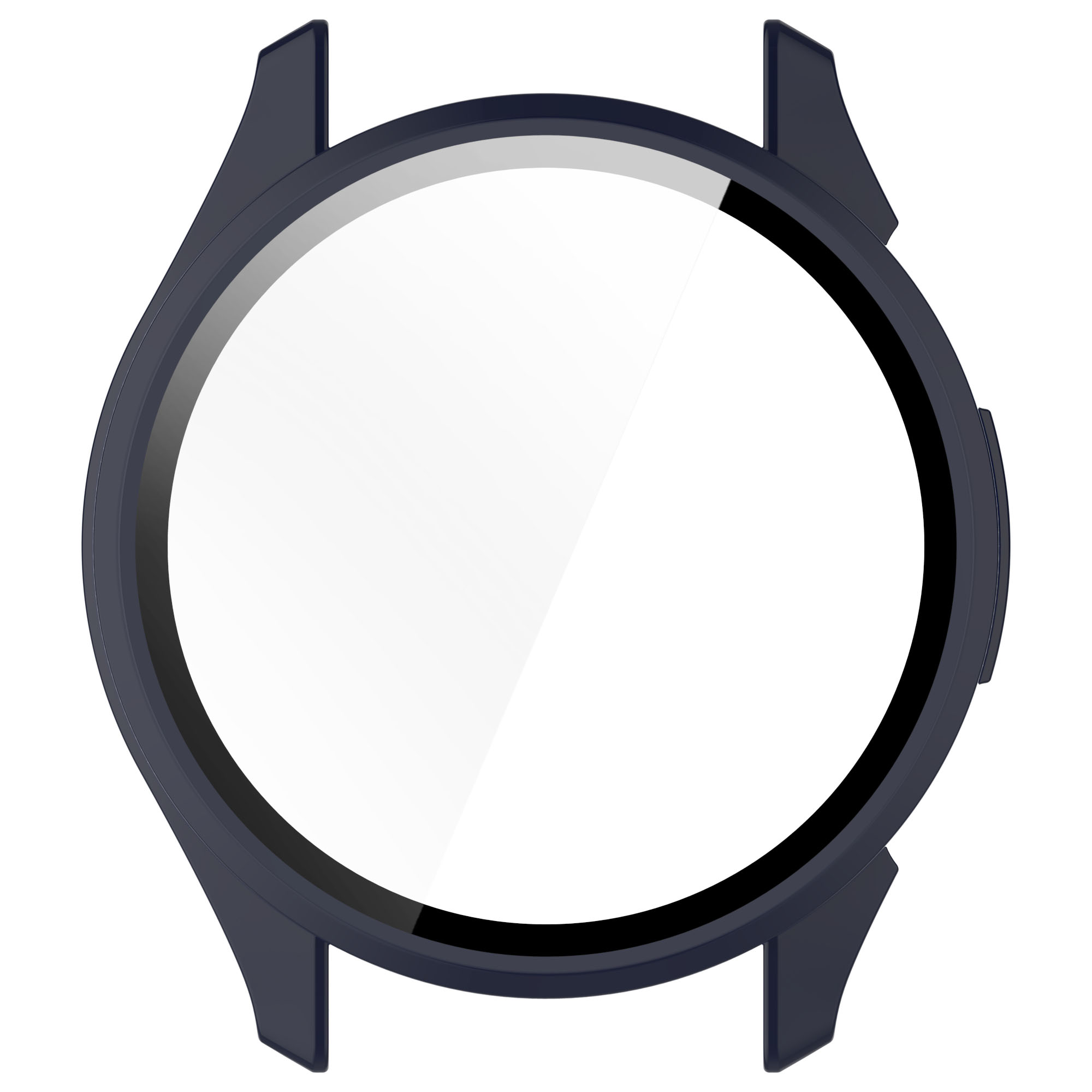 Lunetta dell'orologio blu scuro con copertura protettiva trasparente. Il design è circolare e moderno.