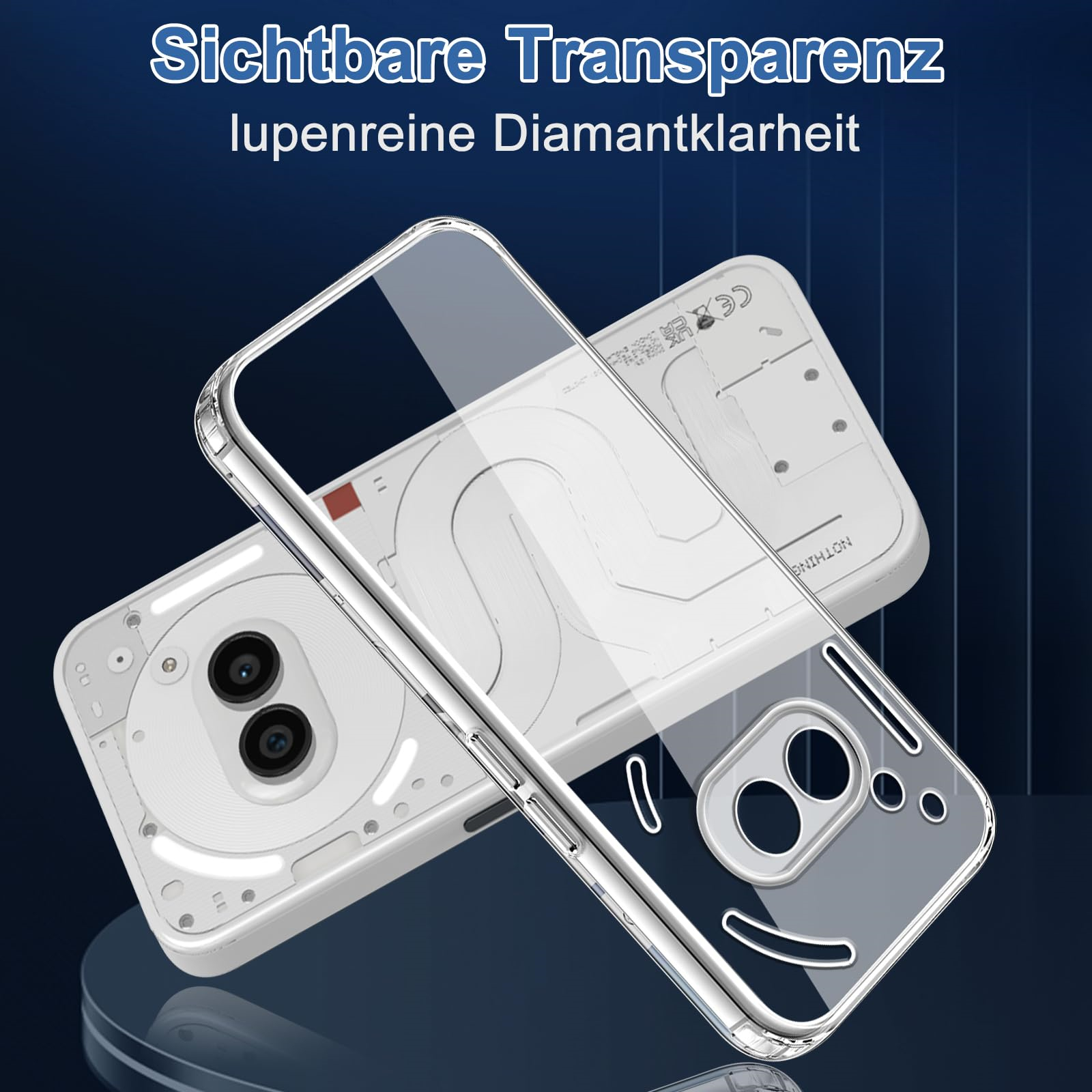 Transparente Handyhülle auf weißem Telefon mit Doppelkammera. Die Hülle passt gut.