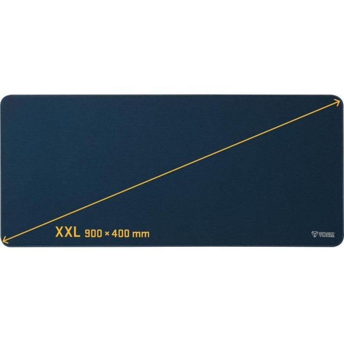 Ein dunkelblaues Mauspad mit diagonaler Linie und Text mit den Abmessungen: XXL 900 x 400 mm. Das YENKEE-Logo ist sichtbar.