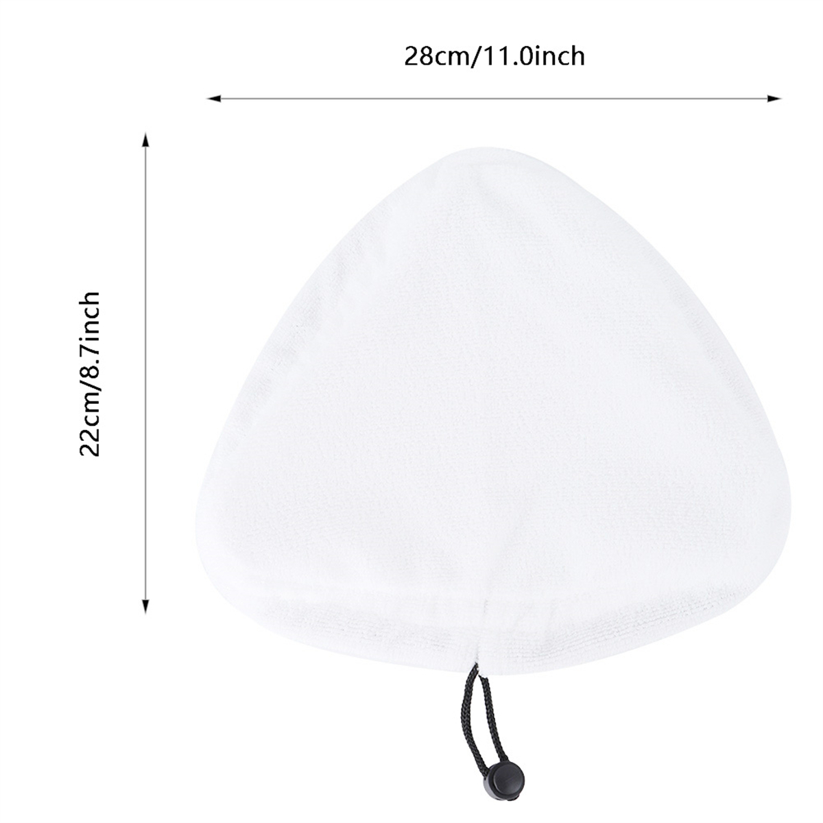 Weißer, dreieckiger Dampfmoppkopf. Abmessungen: 28 cm/11,0 Zoll breit und 22 cm/8,7 Zoll hoch.