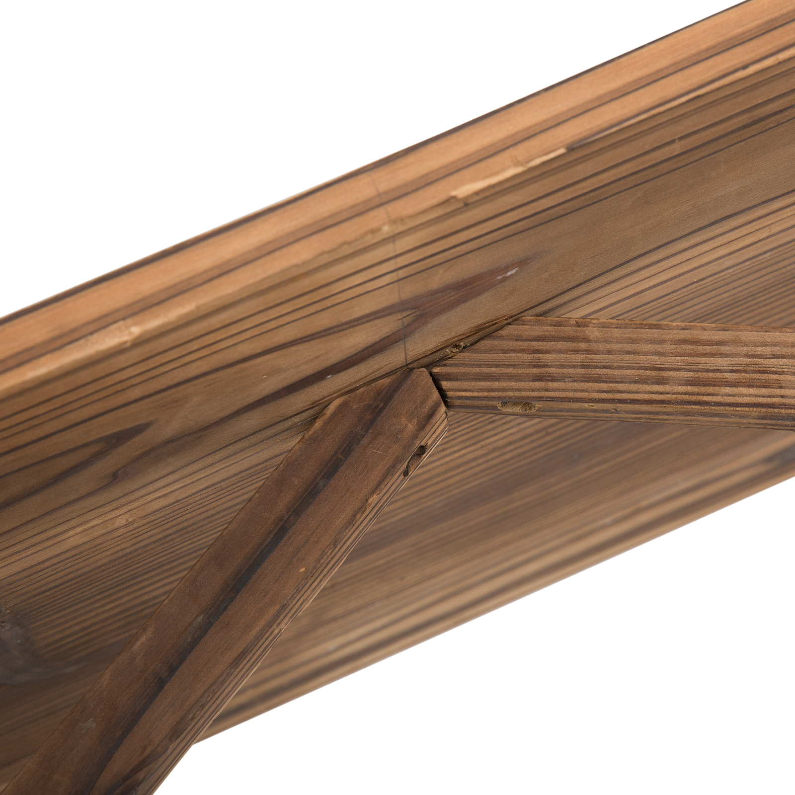 Nahaufnahme der Holzbankverbindung, braune Farbe.
