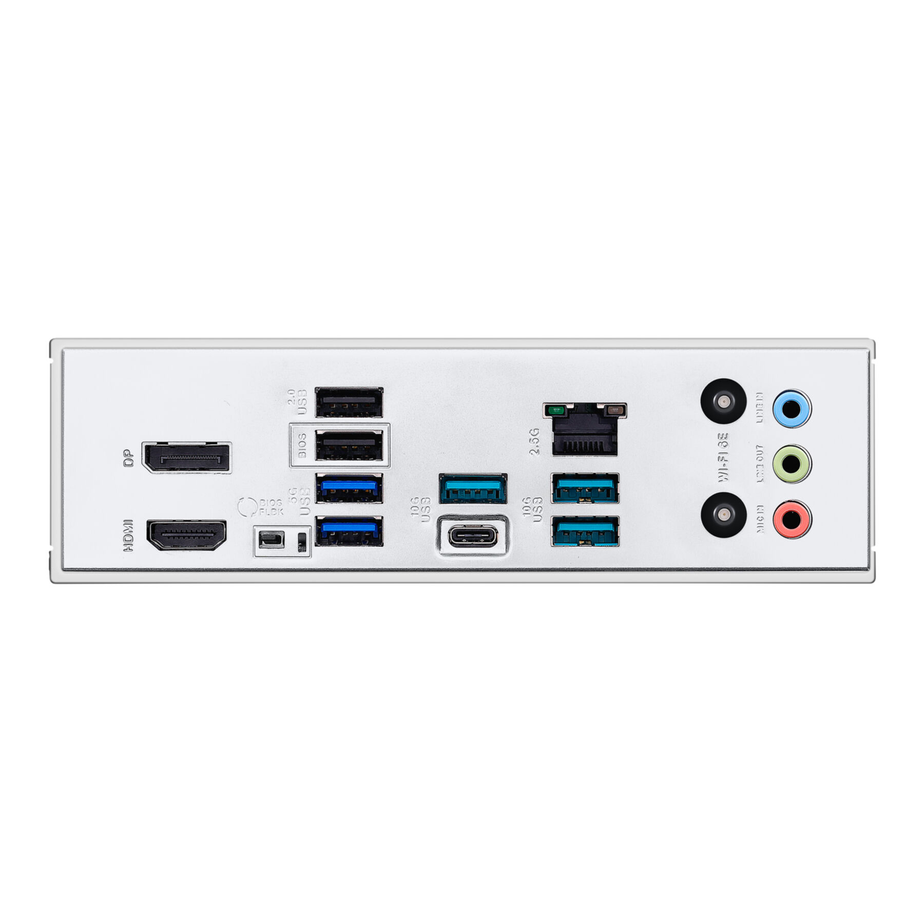 Nahaufnahme der Rückseite eines Computer-Motherboards mit Anschlüssen.