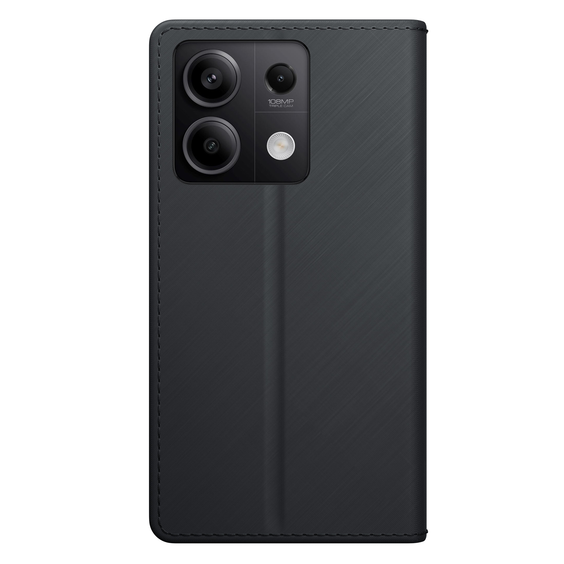 Czarne etui na telefon z telefonem w środku. Telefon ma 3 aparaty.