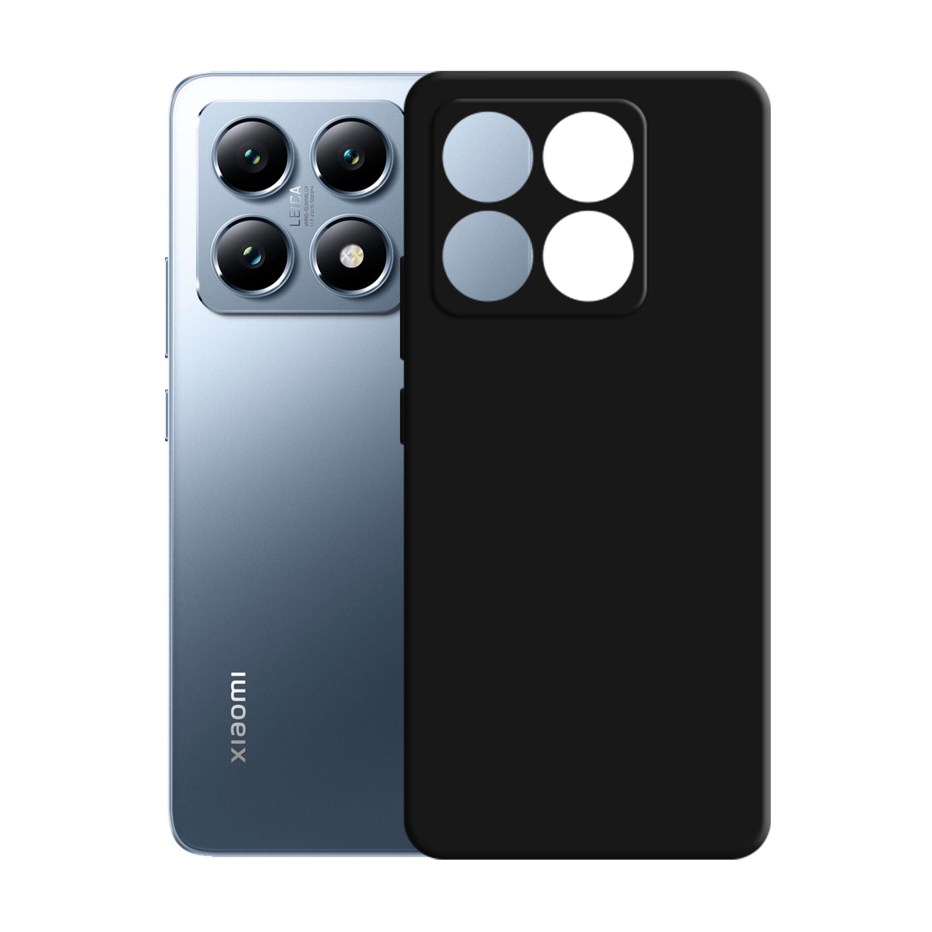 Telefon ze srebrnym tyłem i czarnym etui na białym tle. Pokazuje logo Xiaomi.