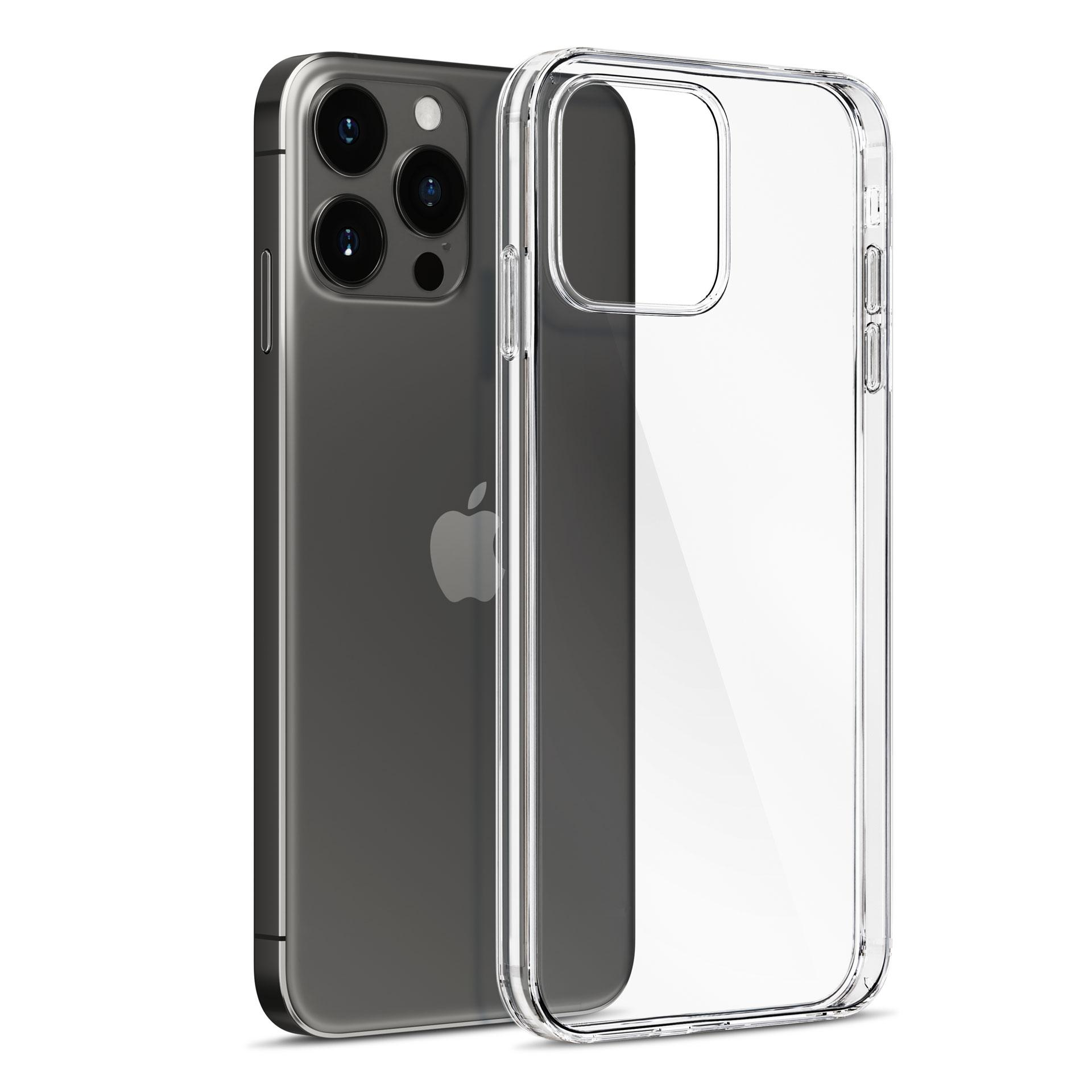 Custodia trasparente su un telefono nero. Il telefono è dietro la custodia, proteggendo la fotocamera.