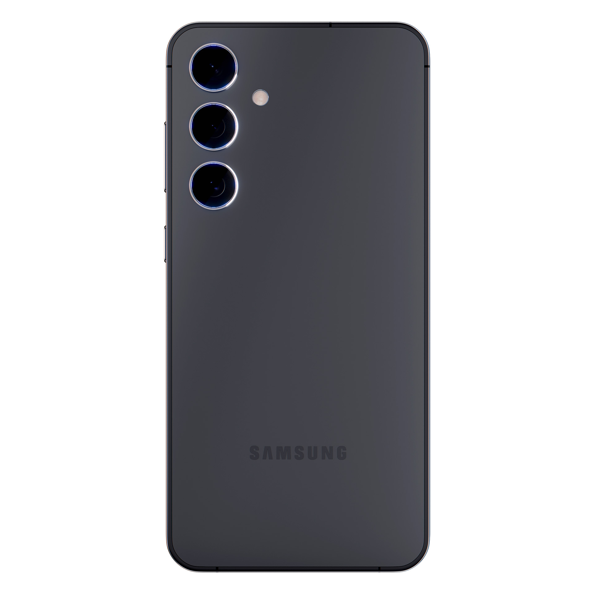 Tył ciemnoszarego telefonu Samsung z trzema aparatami i logo Samsung poniżej.