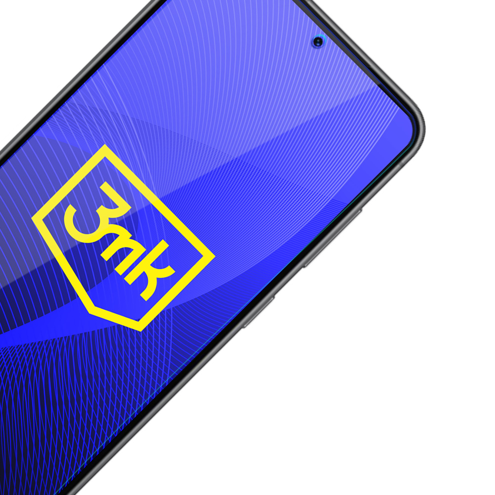 Smartphone nero con schermo blu, mostra logo giallo con testo 3nk. Vista angolata su sfondo bianco.
